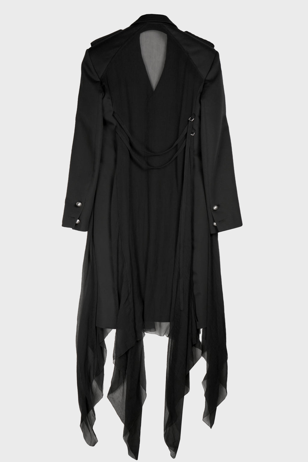 FENA HYBRID OVERCOAT WITH SILK CREPONNE FLUID PANELS BLACK