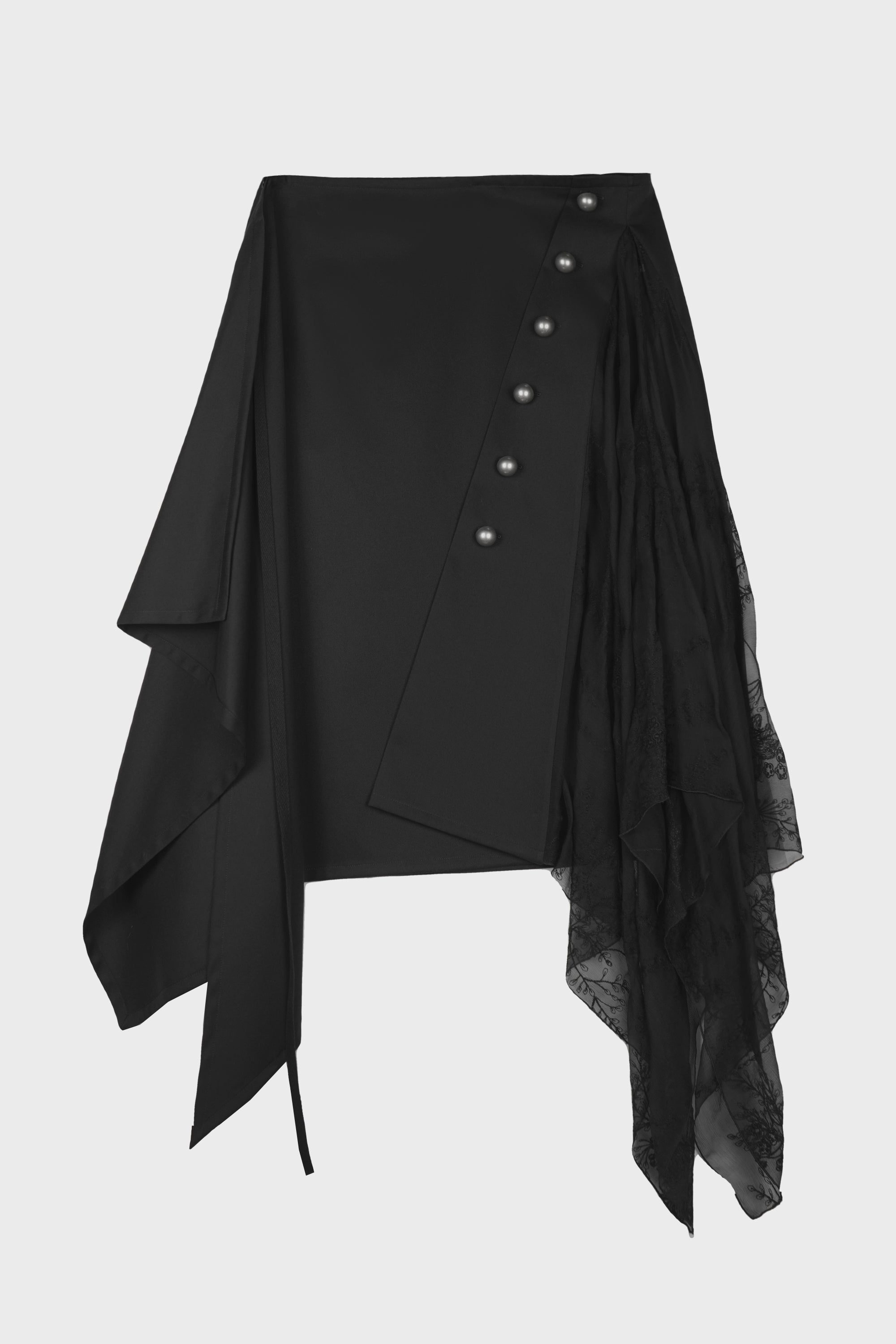ILMA WRAP SKIRT WITH EMBROIDERD SILK CREPONNE PANELS BLACK
