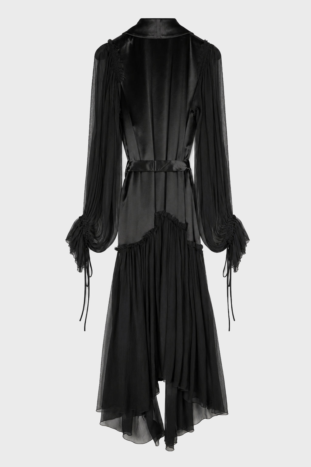 IRIA FLUID ROBE WITH SILK VOILE CREPONNE RUFFLE CONTRAST BLACK