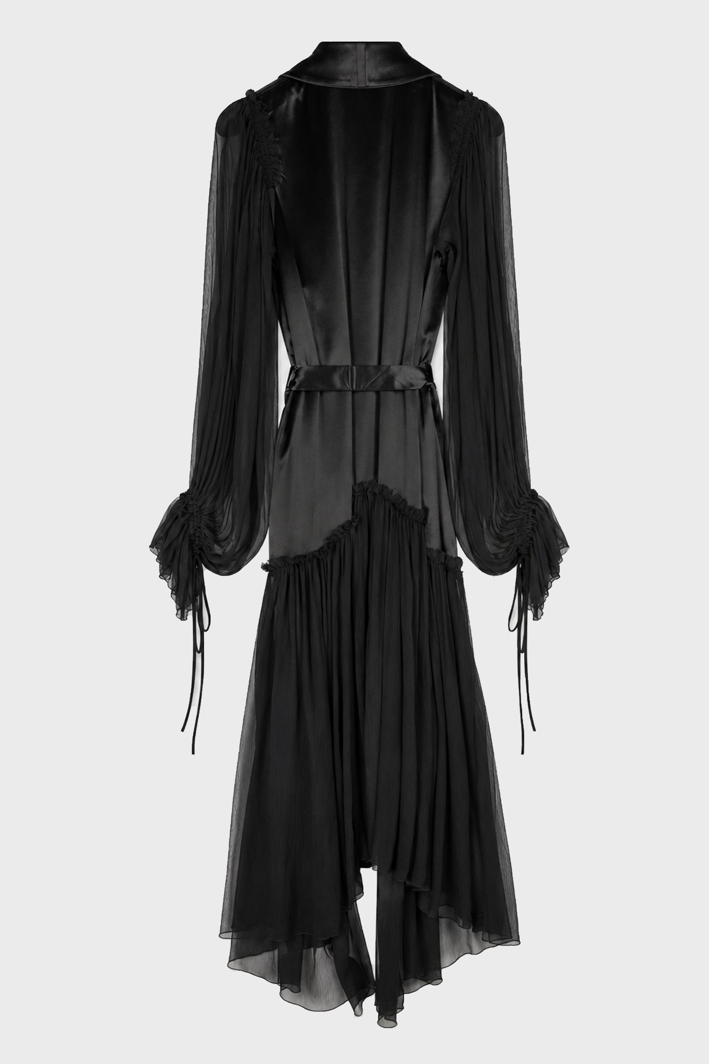 IRIA FLUID ROBE WITH SILK VOILE CREPONNE RUFFLE CONTRAST BLACK
