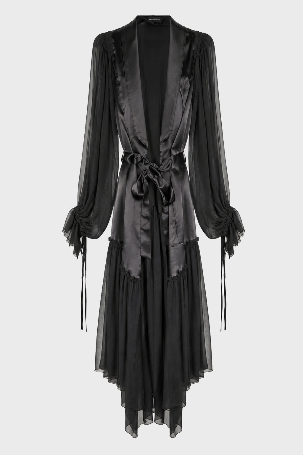 IRIA FLUID ROBE WITH SILK VOILE CREPONNE RUFFLE CONTRAST BLACK