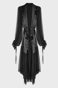 IRIA FLUID ROBE WITH SILK VOILE CREPONNE RUFFLE CONTRAST BLACK