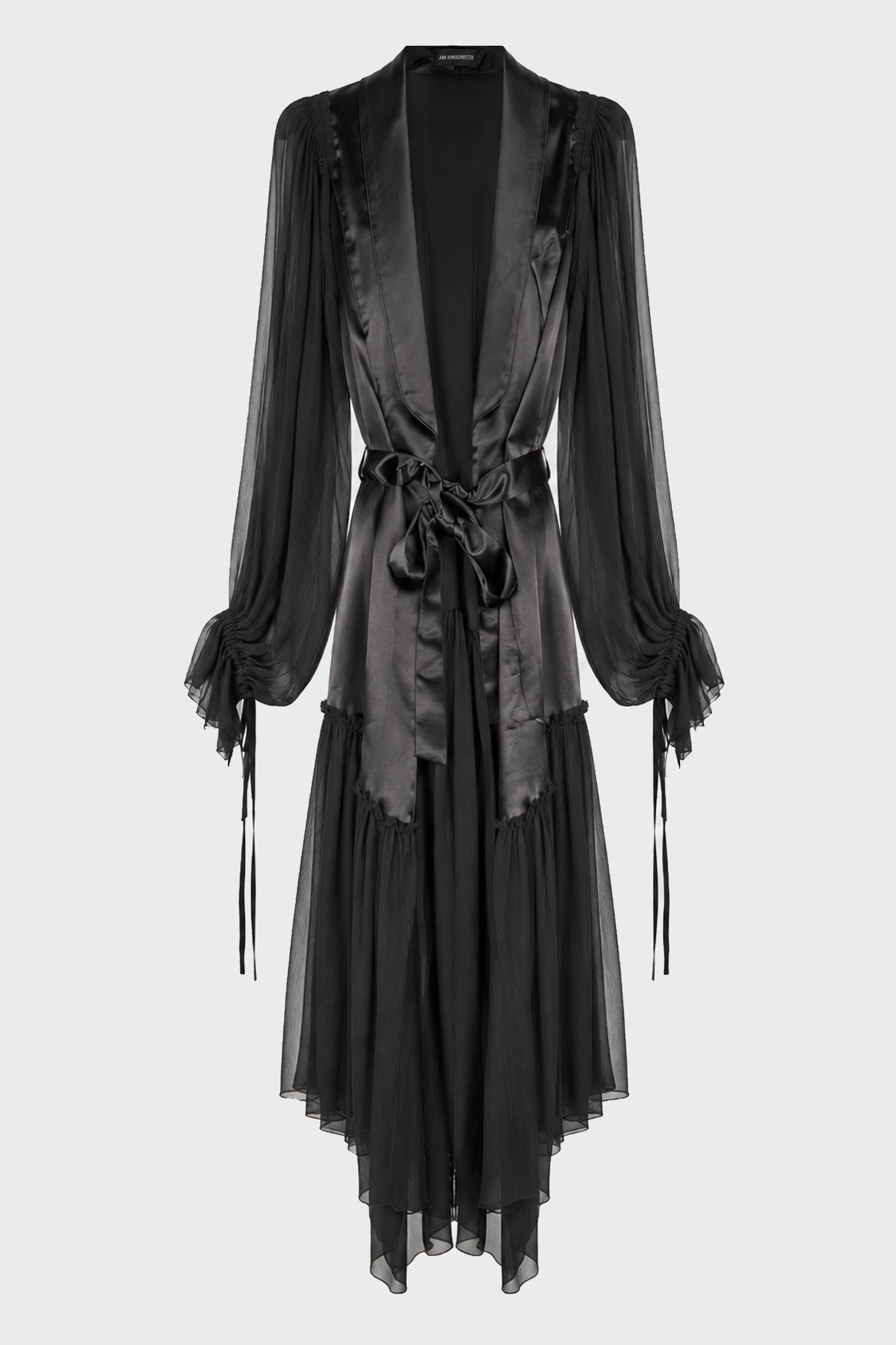 IRIA FLUID ROBE WITH SILK VOILE CREPONNE RUFFLE CONTRAST BLACK