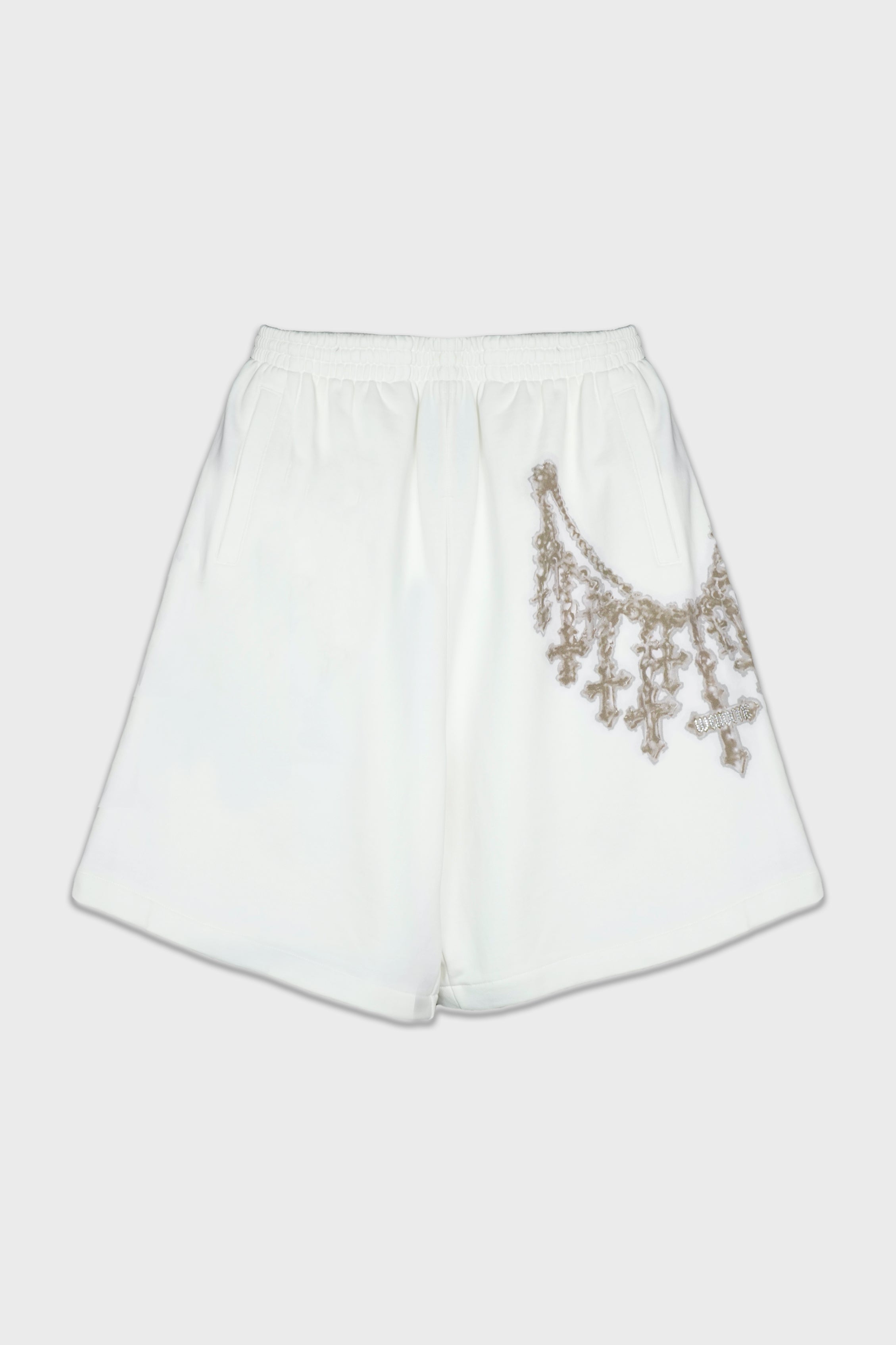 CROSS NECKLACE SWEAT SHORTS WHITE