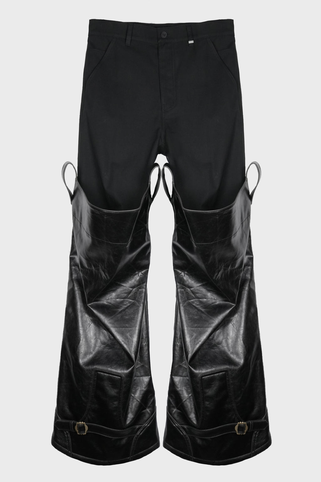 LAYERED FAUX LEATHER BOOTS PANTS BLACK