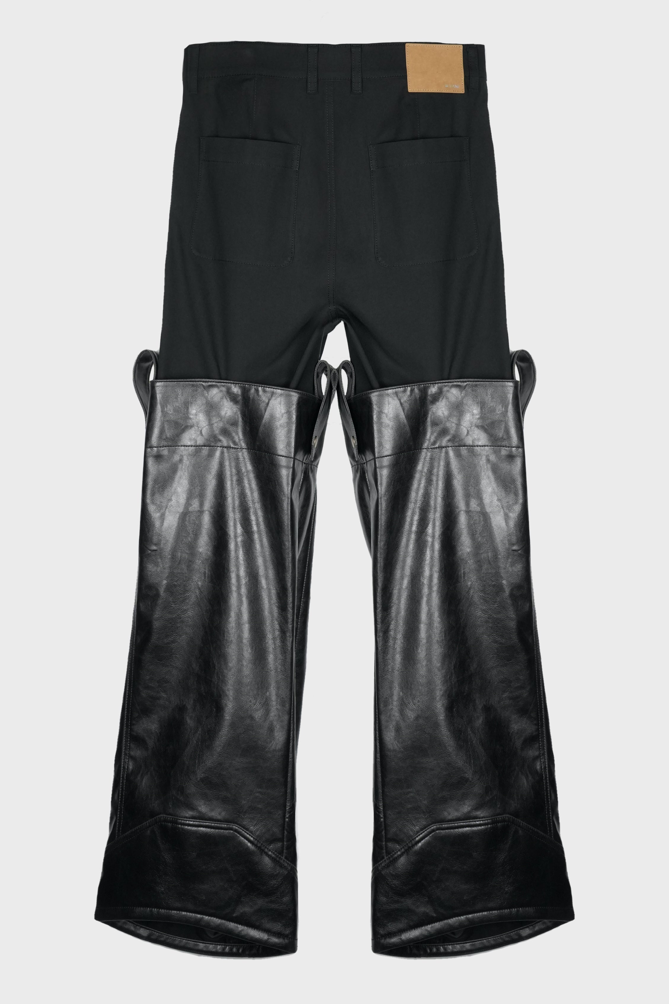 LAYERED FAUX LEATHER BOOTS PANTS BLACK