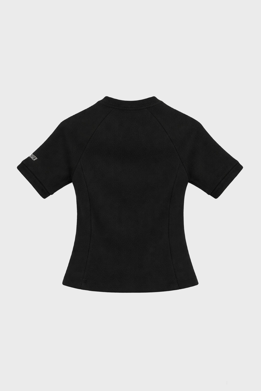 RIBBED RUCHED FITTED LACE T-SHIRT BLACK