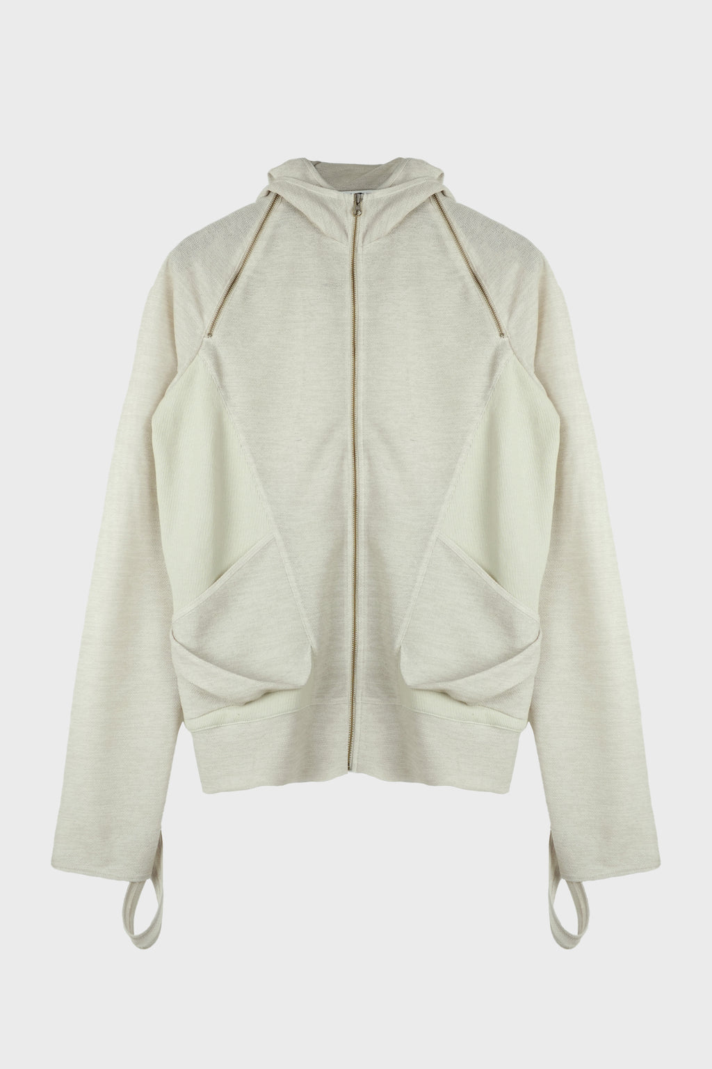 SLASHED ZIP HOODIE BEIGE