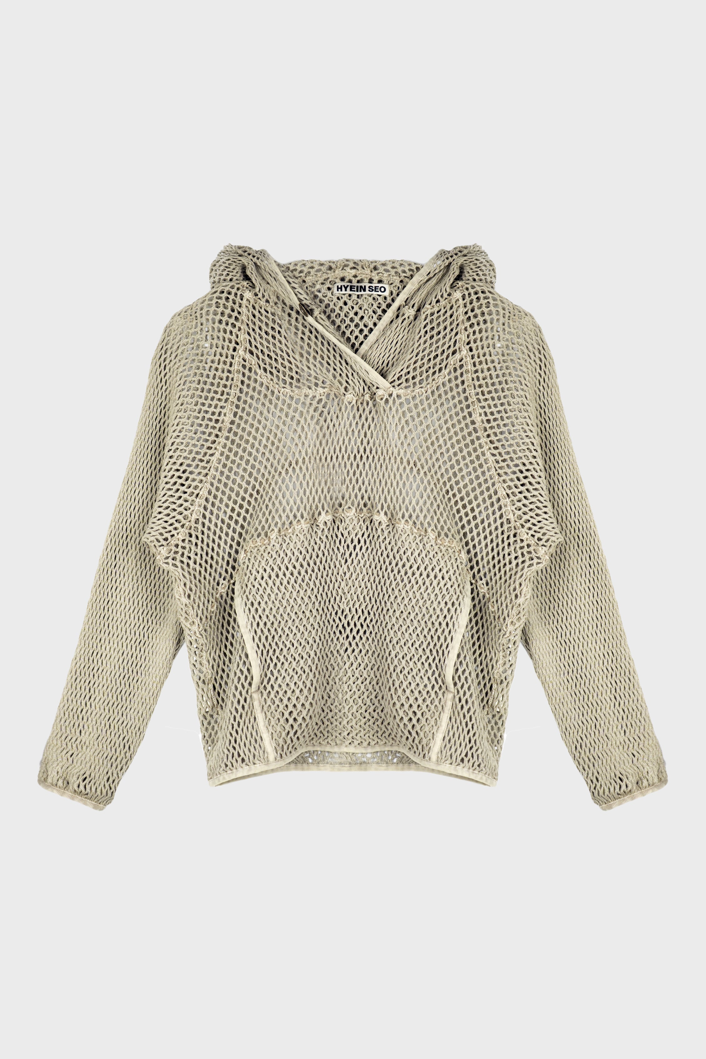 WASHED MESH HOODIE MOSS BEIGE