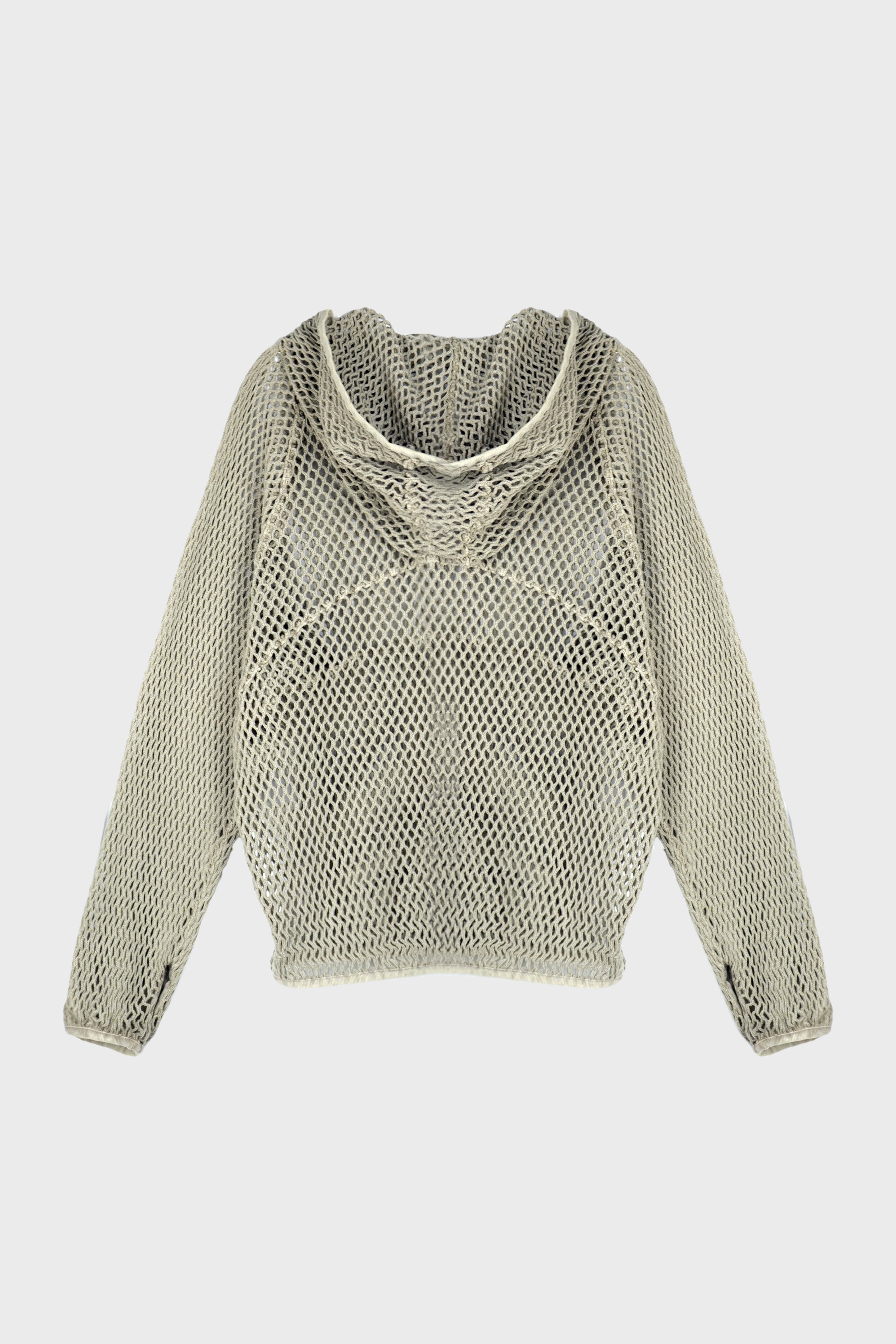 WASHED MESH HOODIE MOSS BEIGE