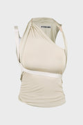 SLEEVELESS KNOT TOP w/ BACK STRAP MOSS BEIGE