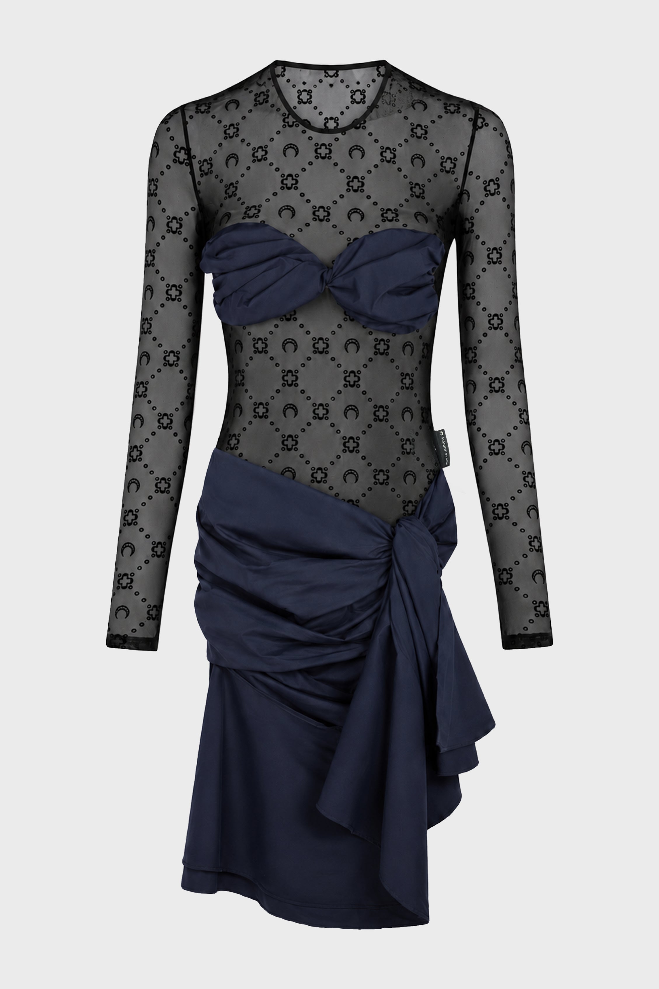 MOONOGRAM MESH FLOCK MINI DRESS BLACK