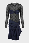 MOONOGRAM MESH FLOCK MINI DRESS BLACK