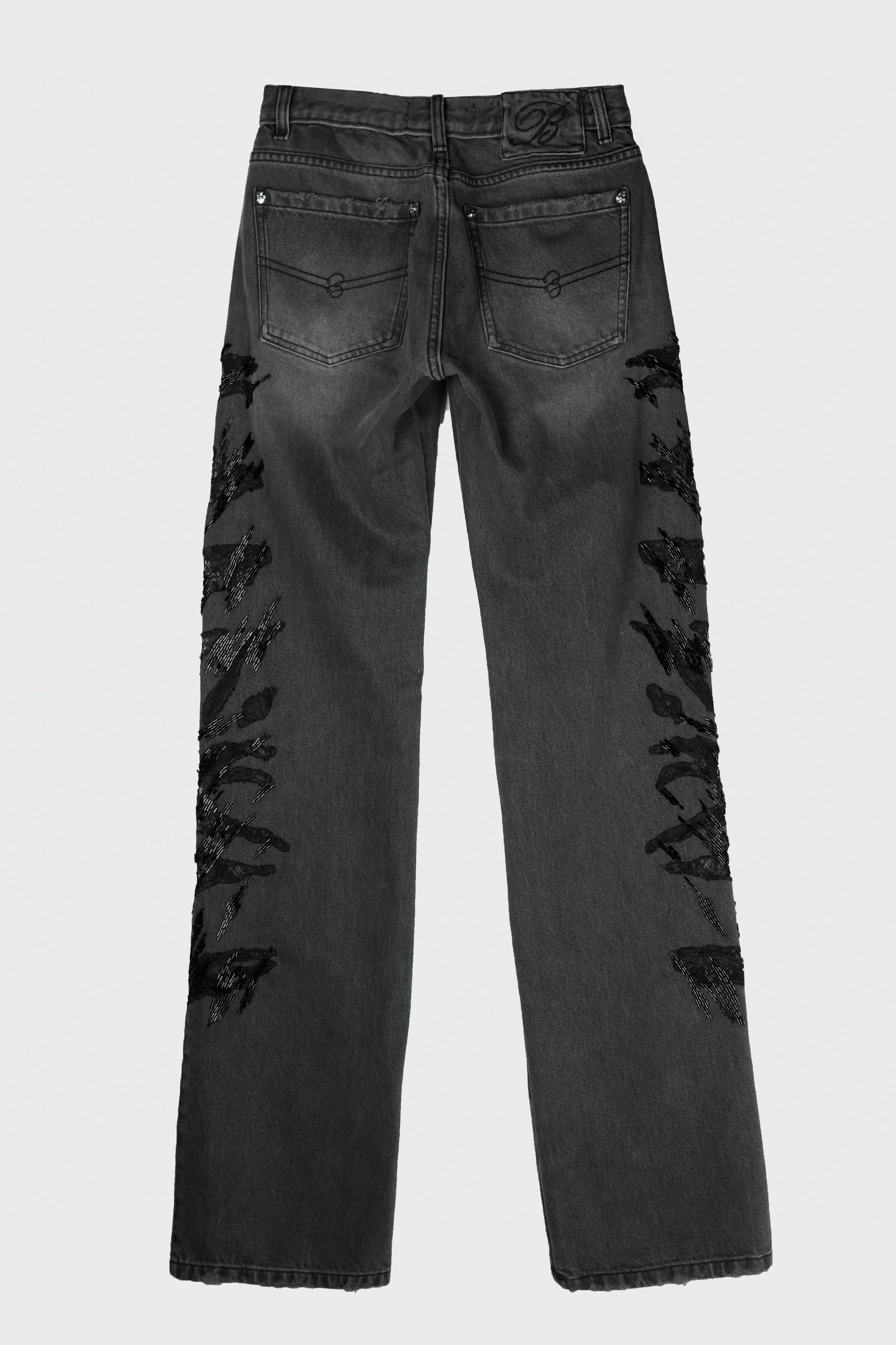 EMBR DENIM PANT BLACK
