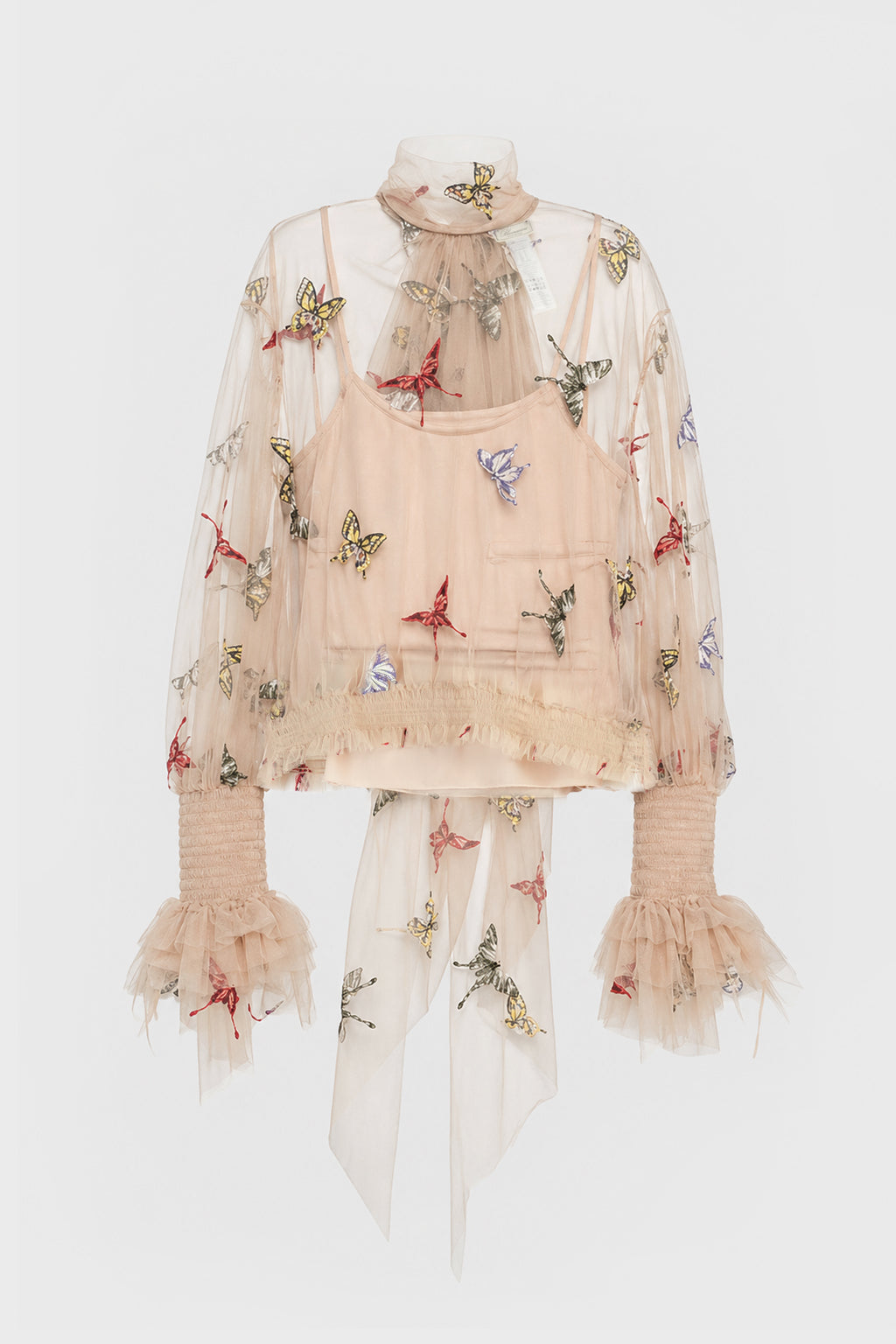 EMBR NET TOP CAMEL BEIGE/MULTICOL
