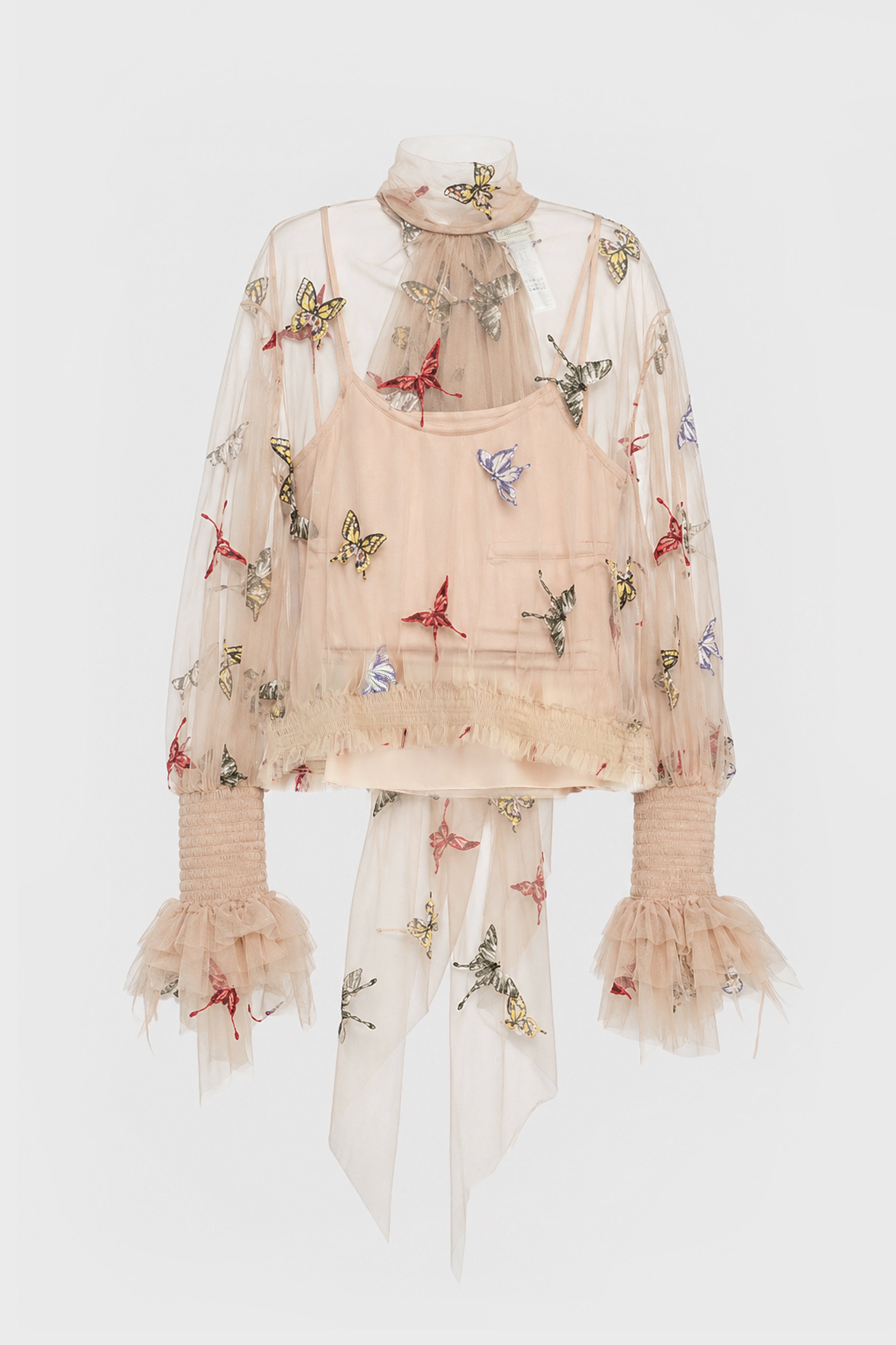 EMBR NET TOP CAMEL BEIGE/MULTICOL