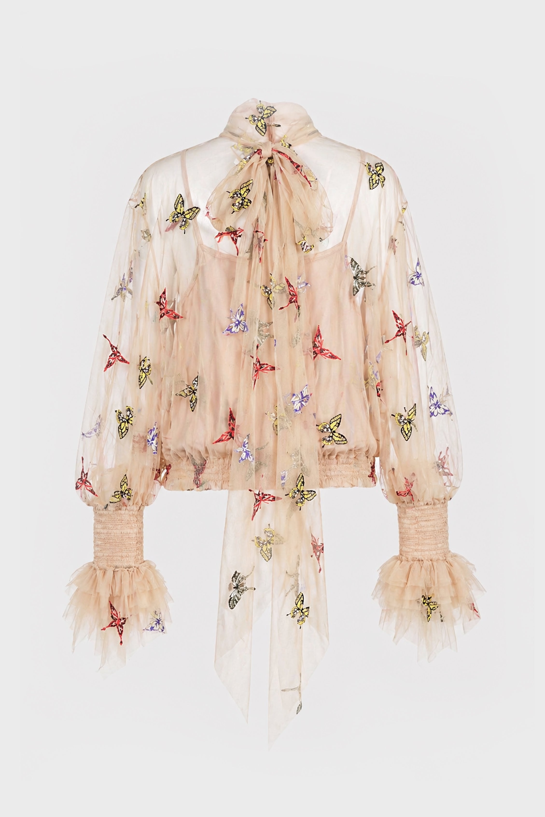 EMBR NET TOP CAMEL BEIGE/MULTICOL