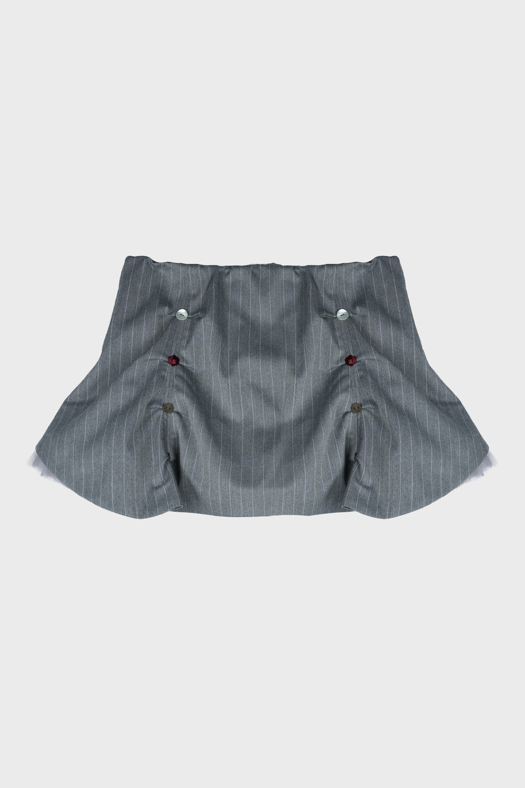PLEATED MINI TULLE SKIRT PINSTRIPE BUTTONS GREY
