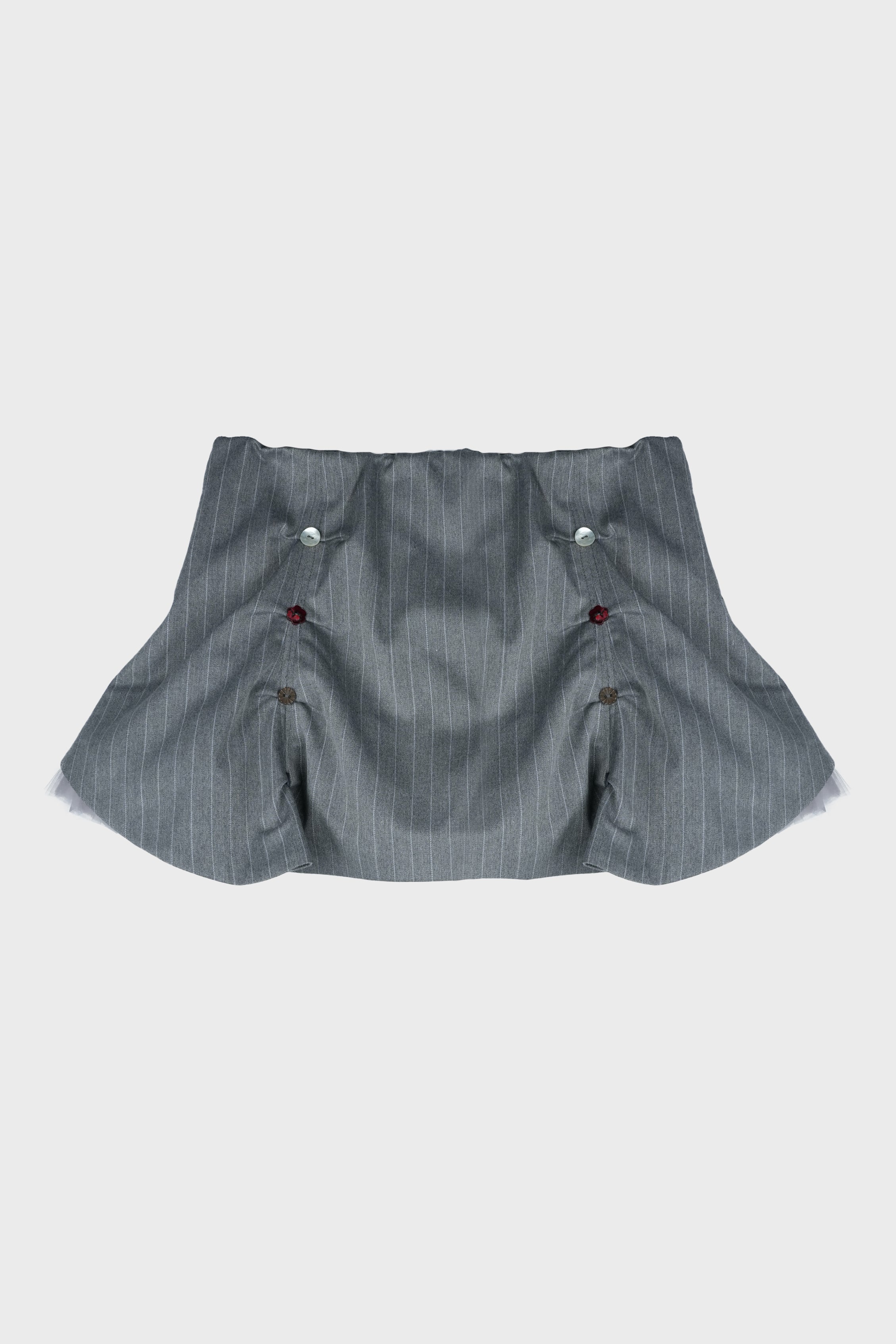 PLEATED MINI TULLE SKIRT PINSTRIPE BUTTONS GREY