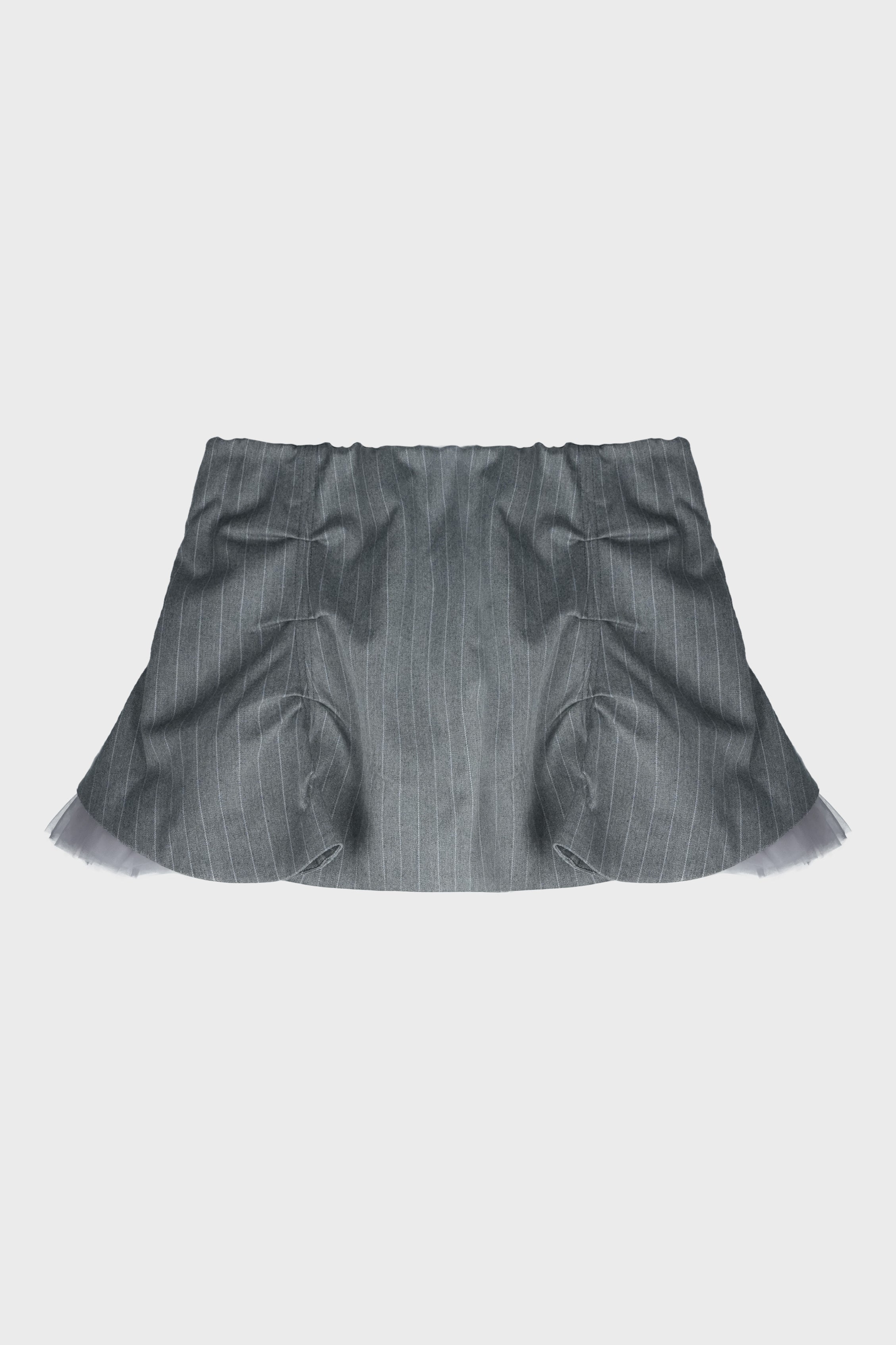 PLEATED MINI TULLE SKIRT PINSTRIPE BUTTONS GREY