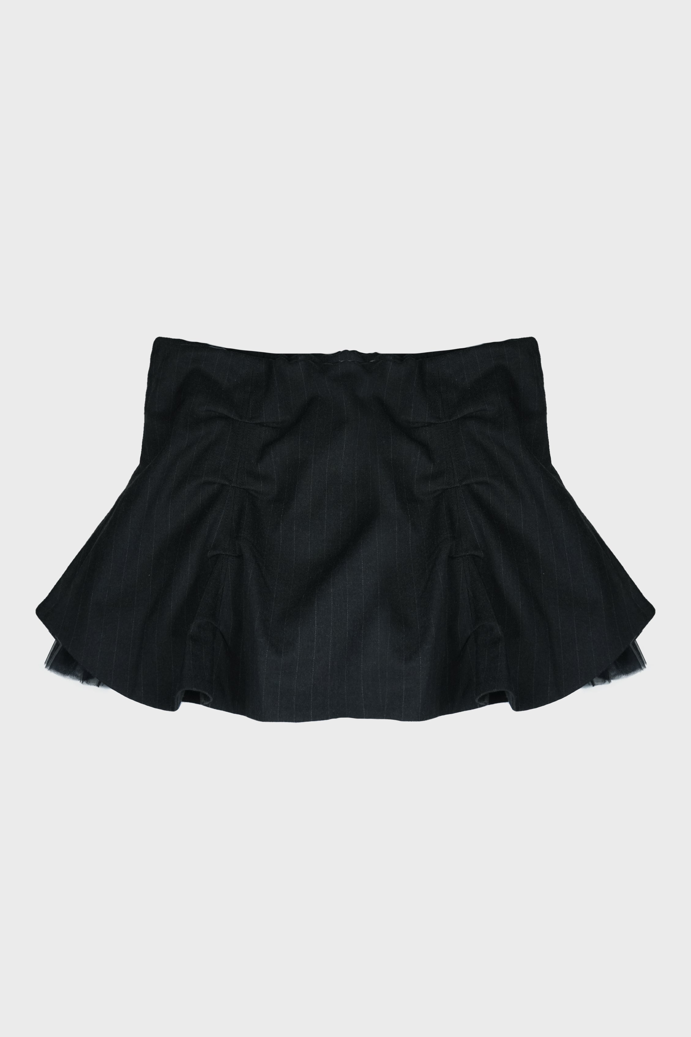 PLEATED MINI TULLE SKIRT PINSTRIPE BLACK