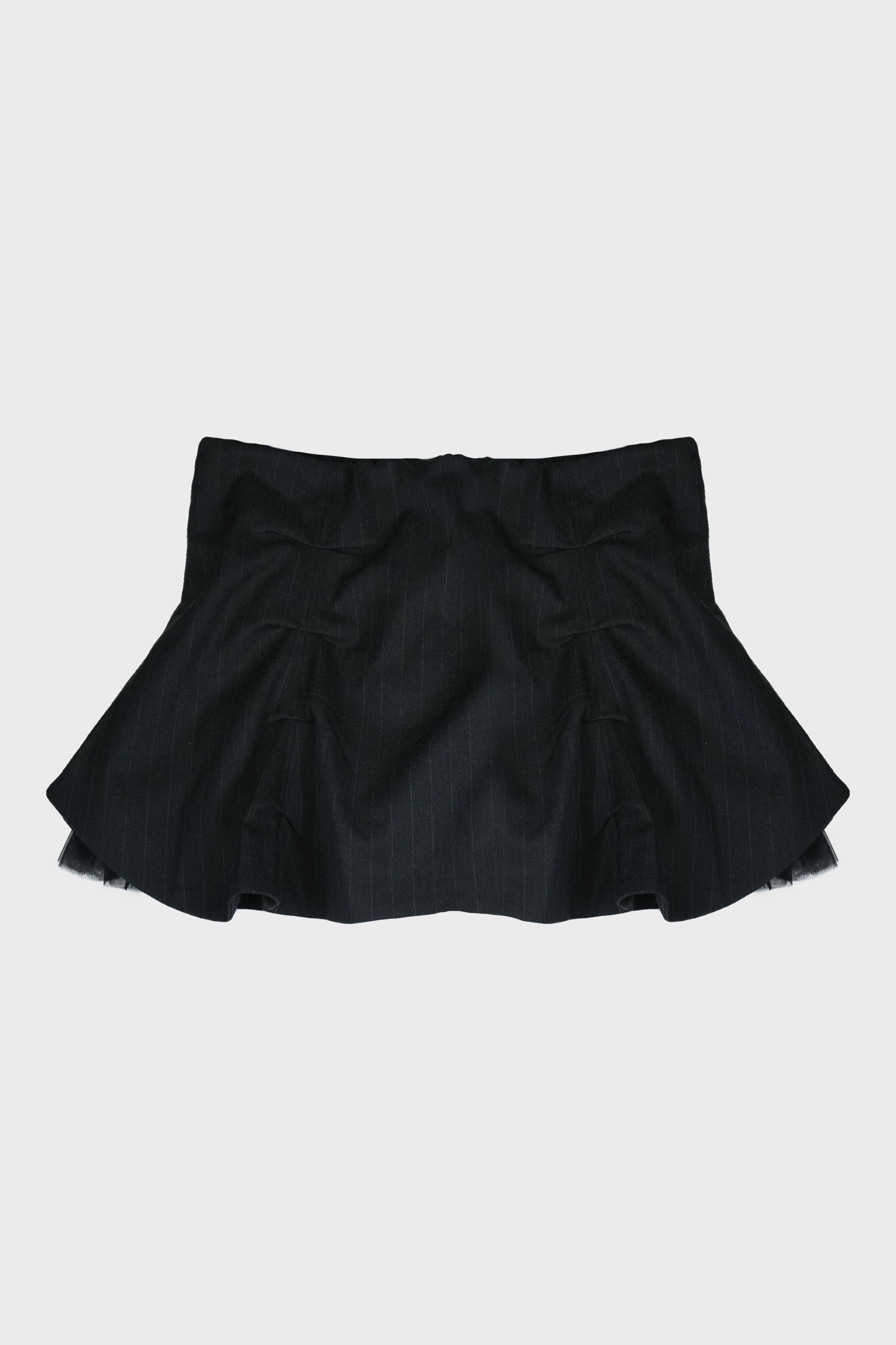 PLEATED MINI TULLE SKIRT PINSTRIPE BLACK
