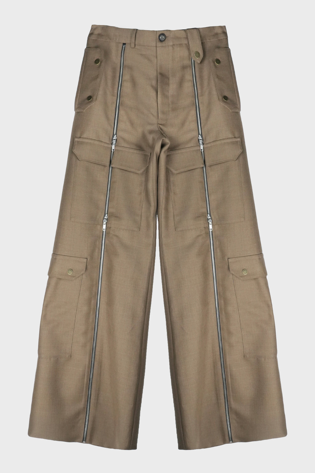 MULTI-ZIP FRONT TROUSER VISCOSE TAILORING WOOL BROWN