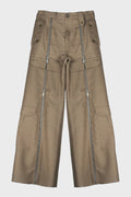 MULTI-ZIP FRONT TROUSER VISCOSE TAILORING WOOL BROWN