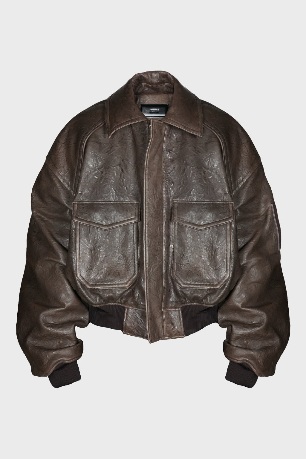 CRINKCLE LEATHER A-2 JUMPER BROWN