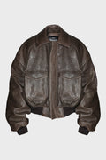 CRINKCLE LEATHER A-2 JUMPER BROWN