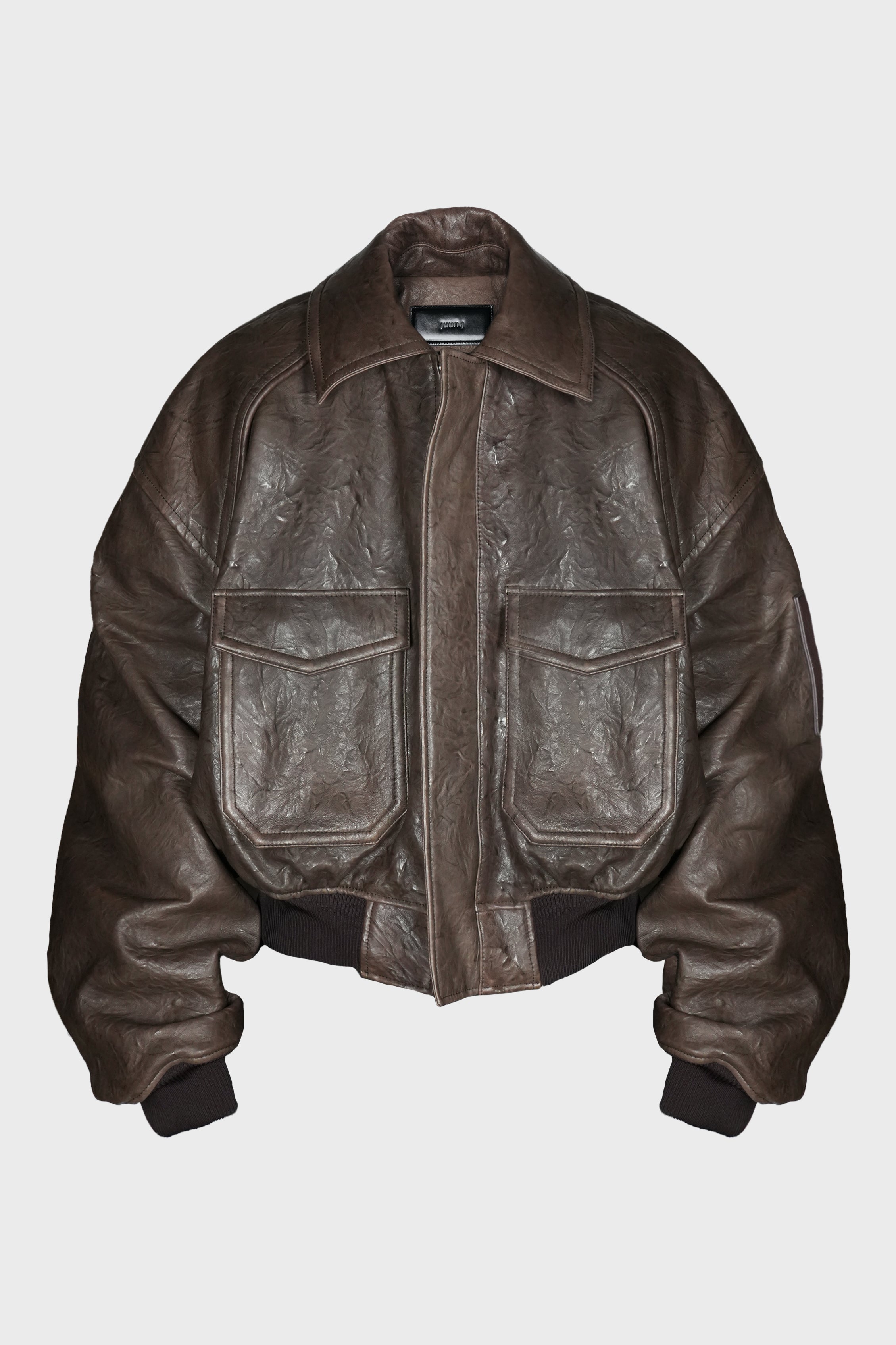 CRINKCLE LEATHER A-2 JUMPER BROWN