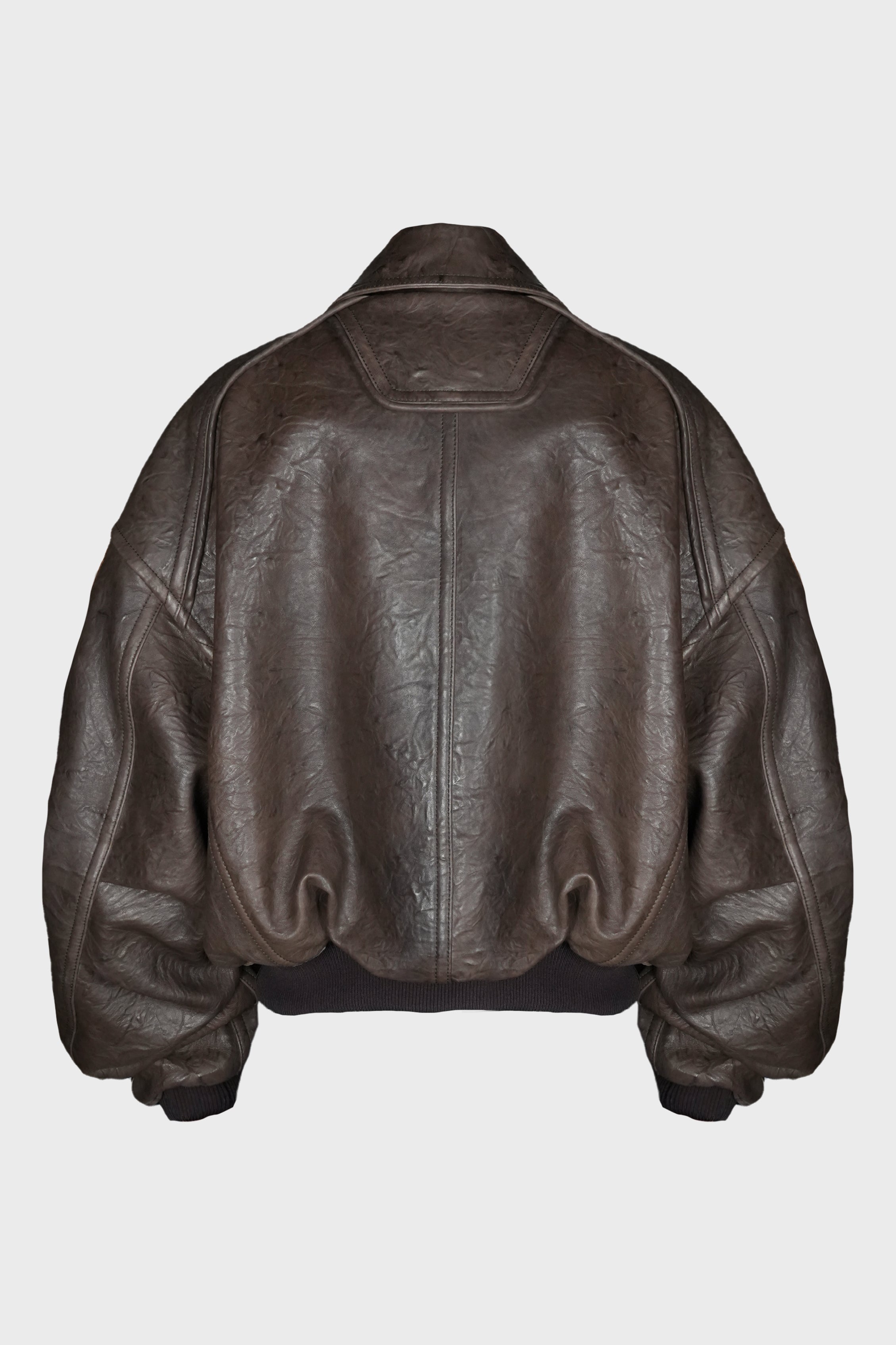 CRINKCLE LEATHER A-2 JUMPER BROWN