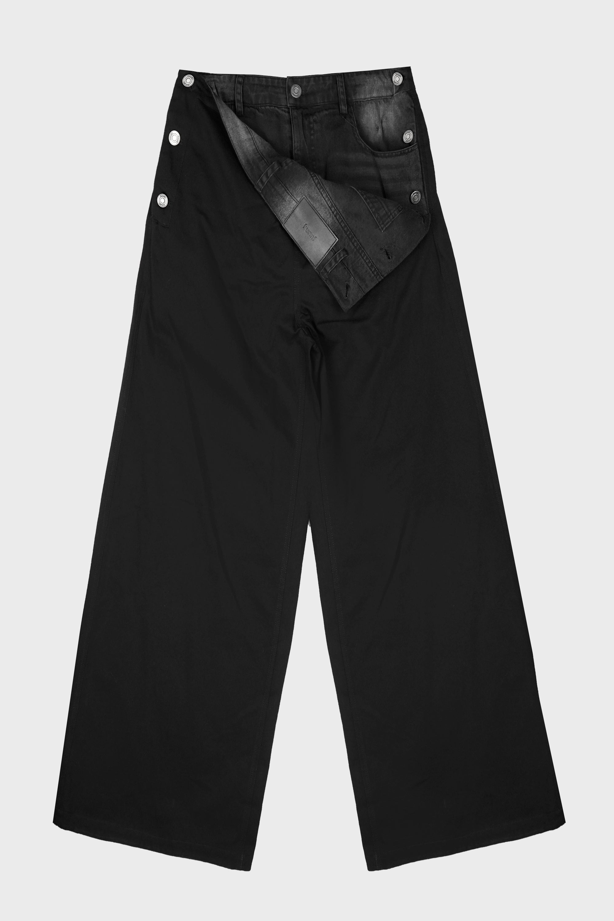 DENIM FRONT-LAYERED PANTS BLACK