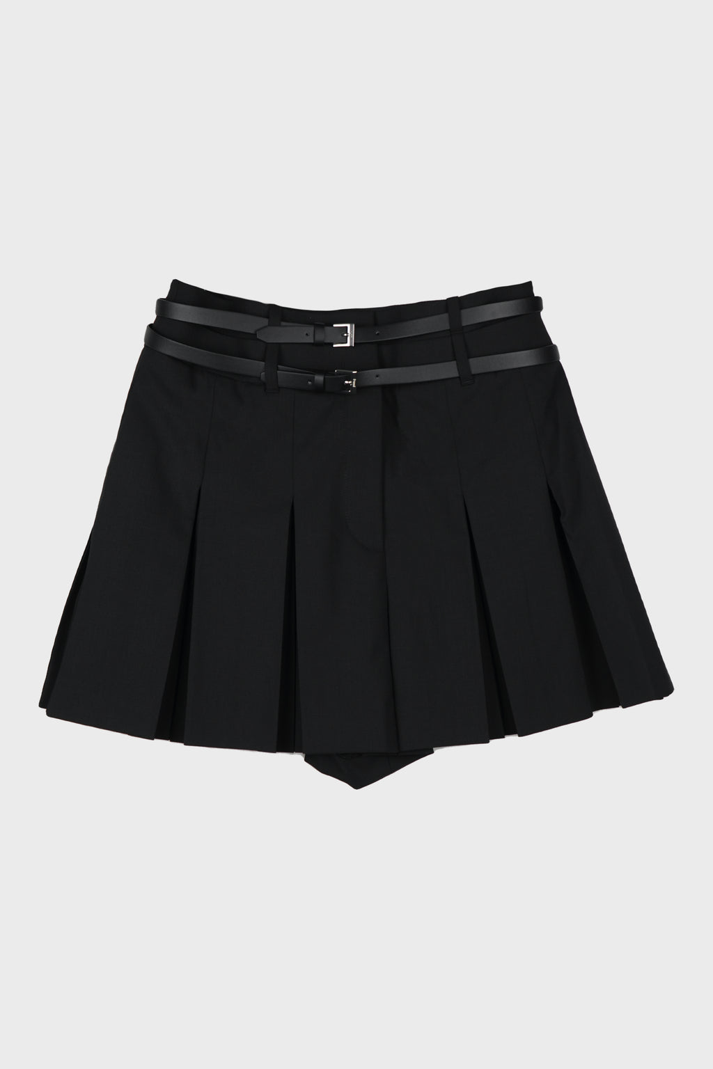 DOUBLE BELTED PLEATED SHORTS BLACK