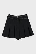 DOUBLE BELTED PLEATED SHORTS BLACK