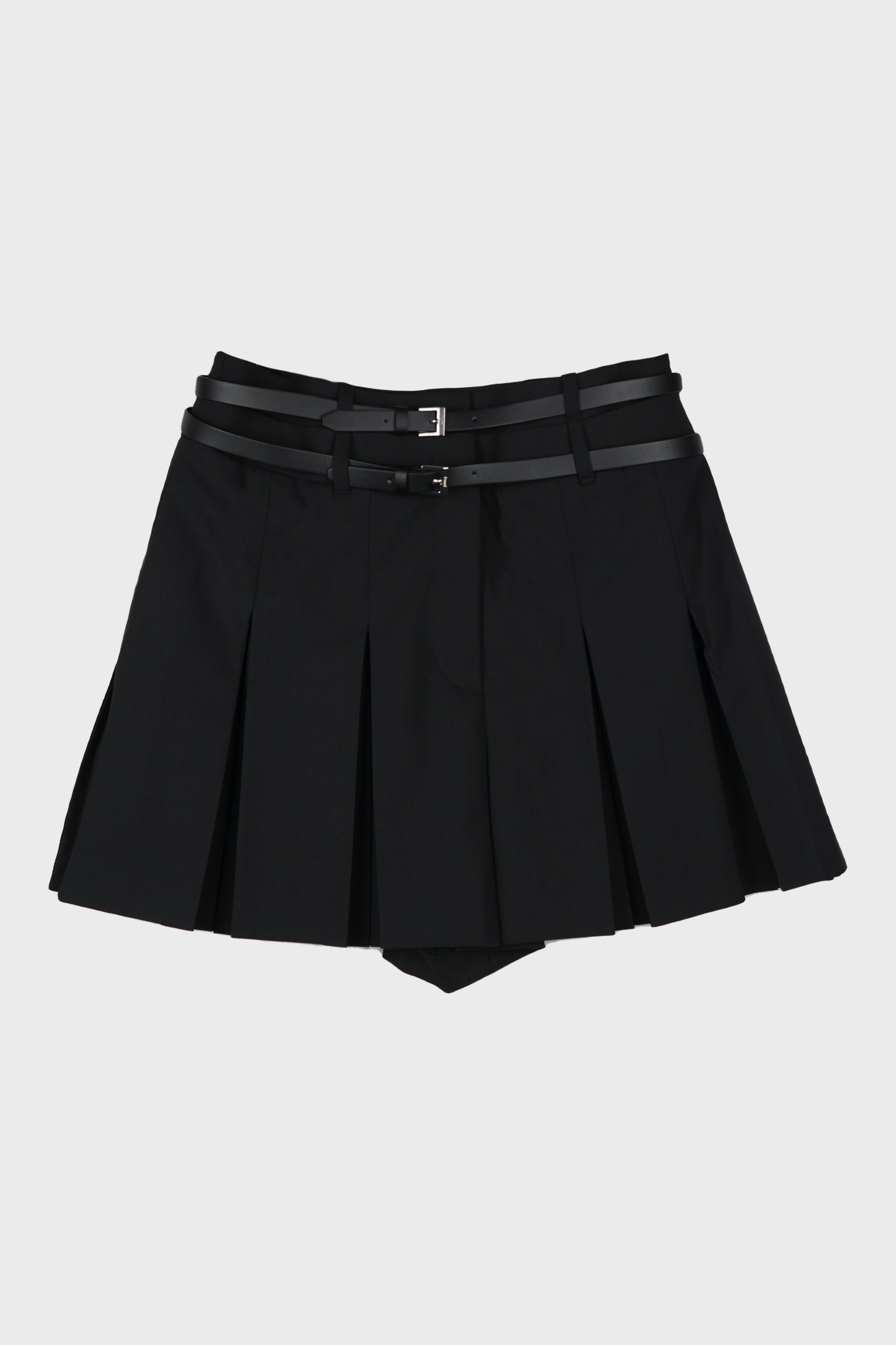 DOUBLE BELTED PLEATED SHORTS BLACK