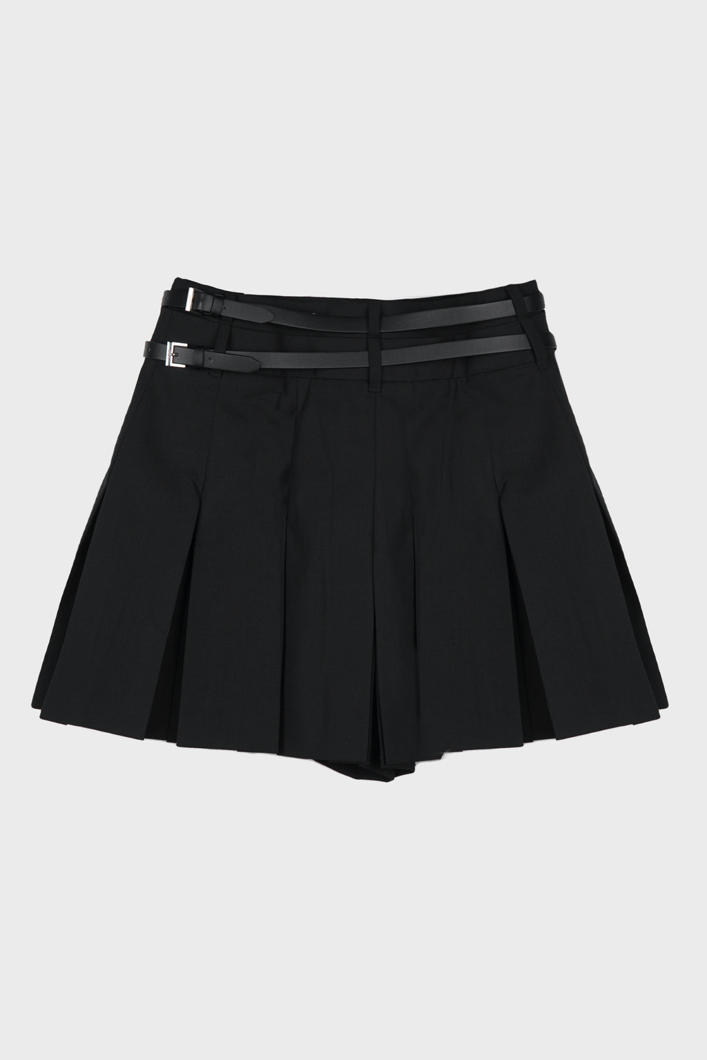 DOUBLE BELTED PLEATED SHORTS BLACK