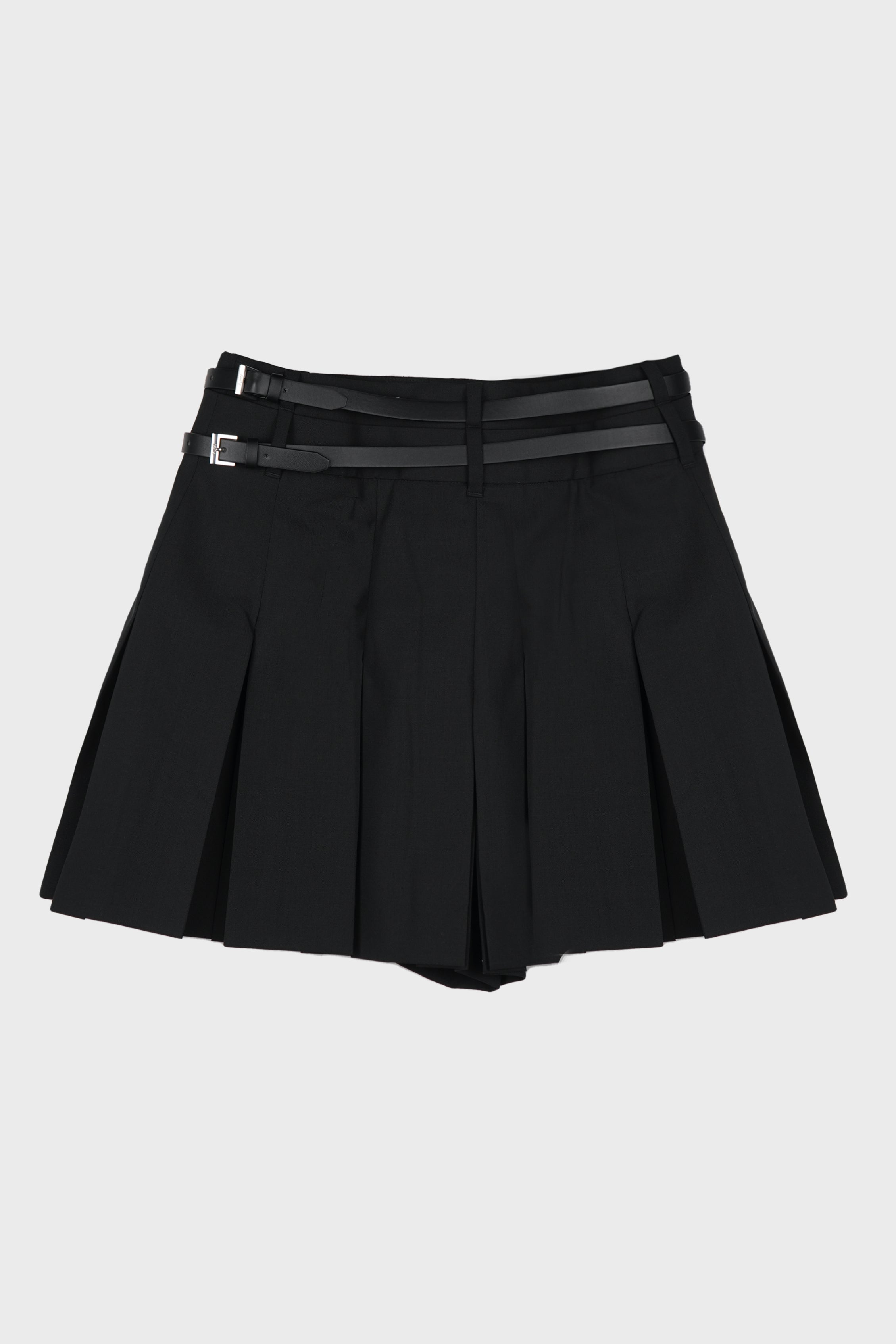 DOUBLE BELTED PLEATED SHORTS BLACK