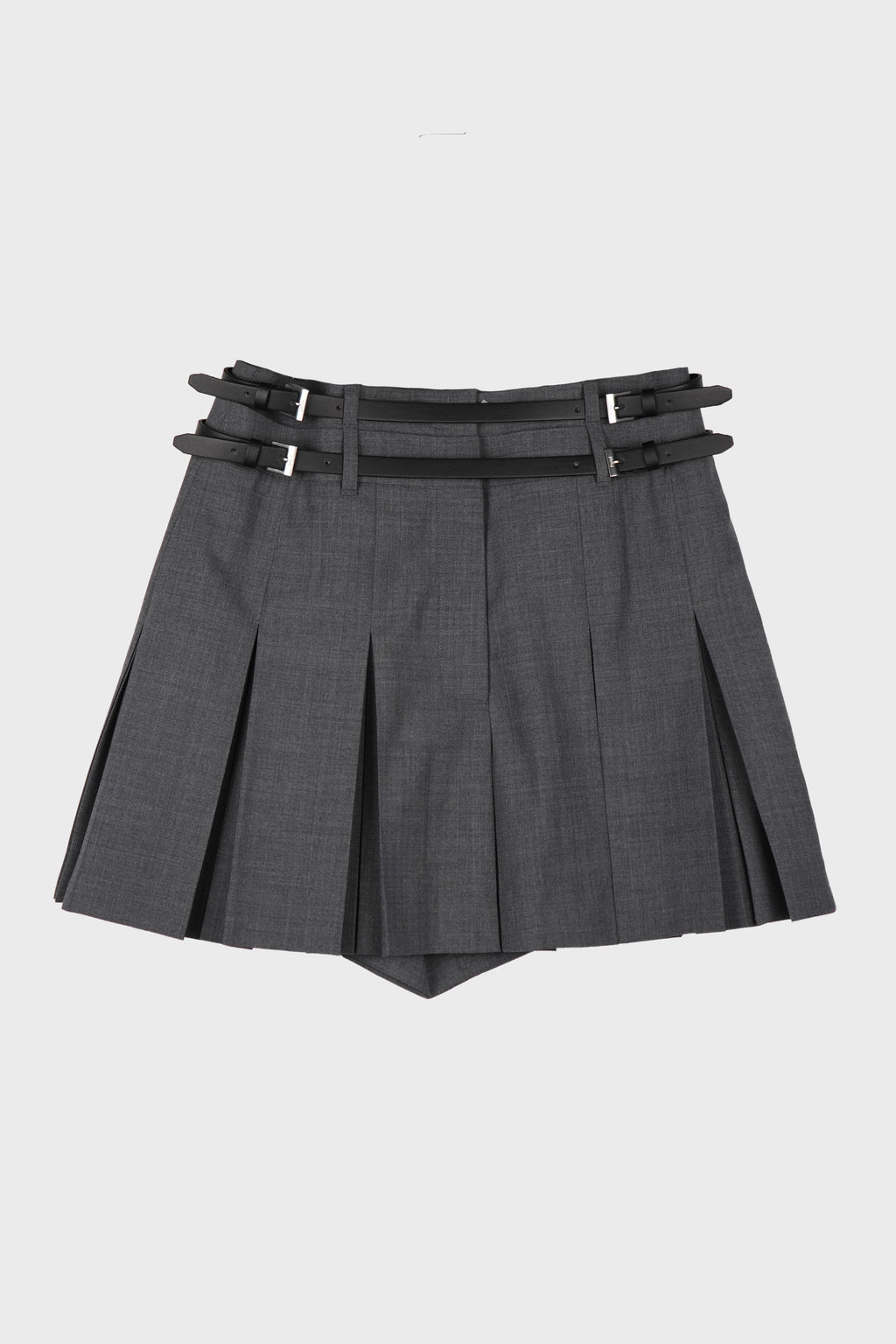 DOUBLE BELTED PLEATED SHORTS GREY