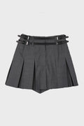 DOUBLE BELTED PLEATED SHORTS GREY