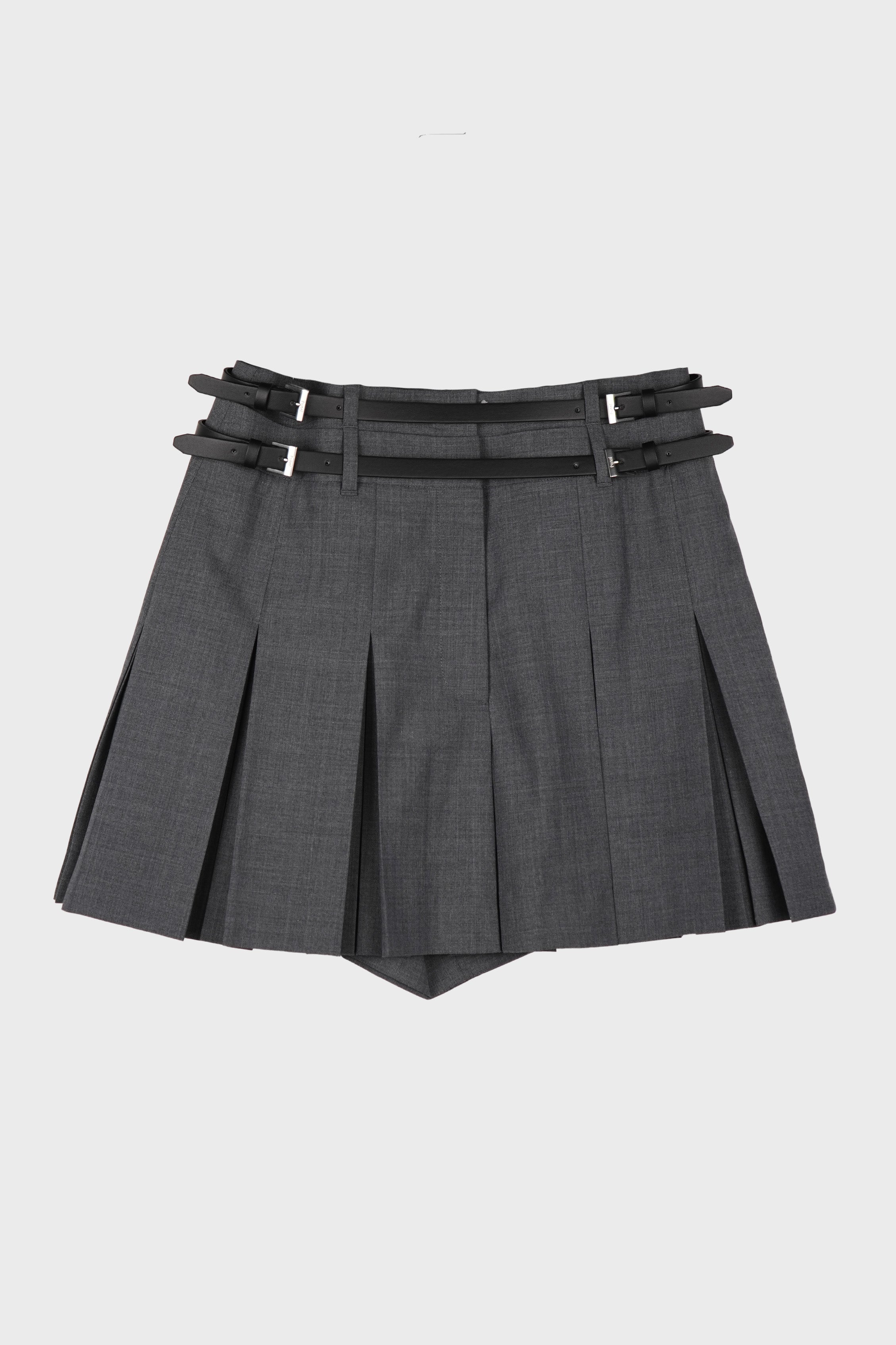 DOUBLE BELTED PLEATED SHORTS GREY