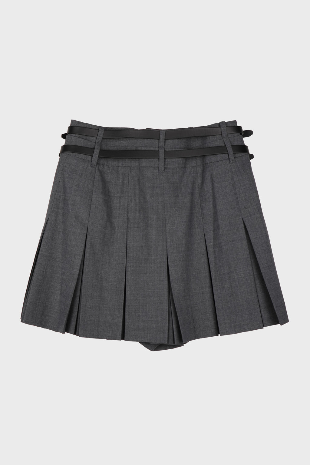 DOUBLE BELTED PLEATED SHORTS GREY