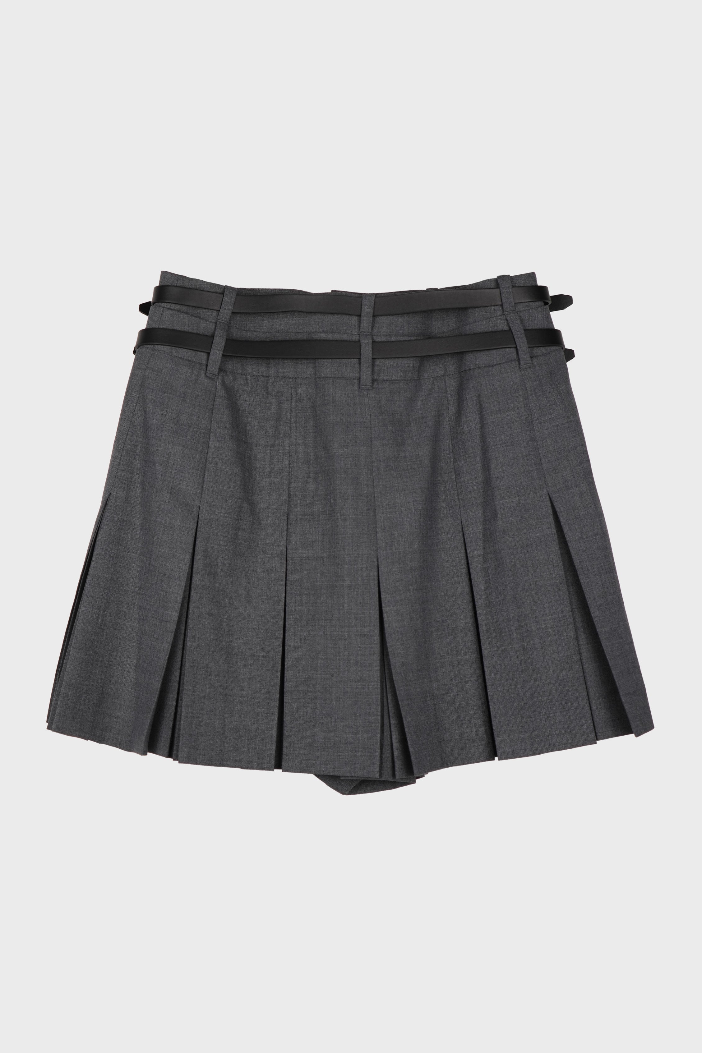 DOUBLE BELTED PLEATED SHORTS GREY