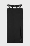 BELTED SLIT TAILORED SKIRT BLACK