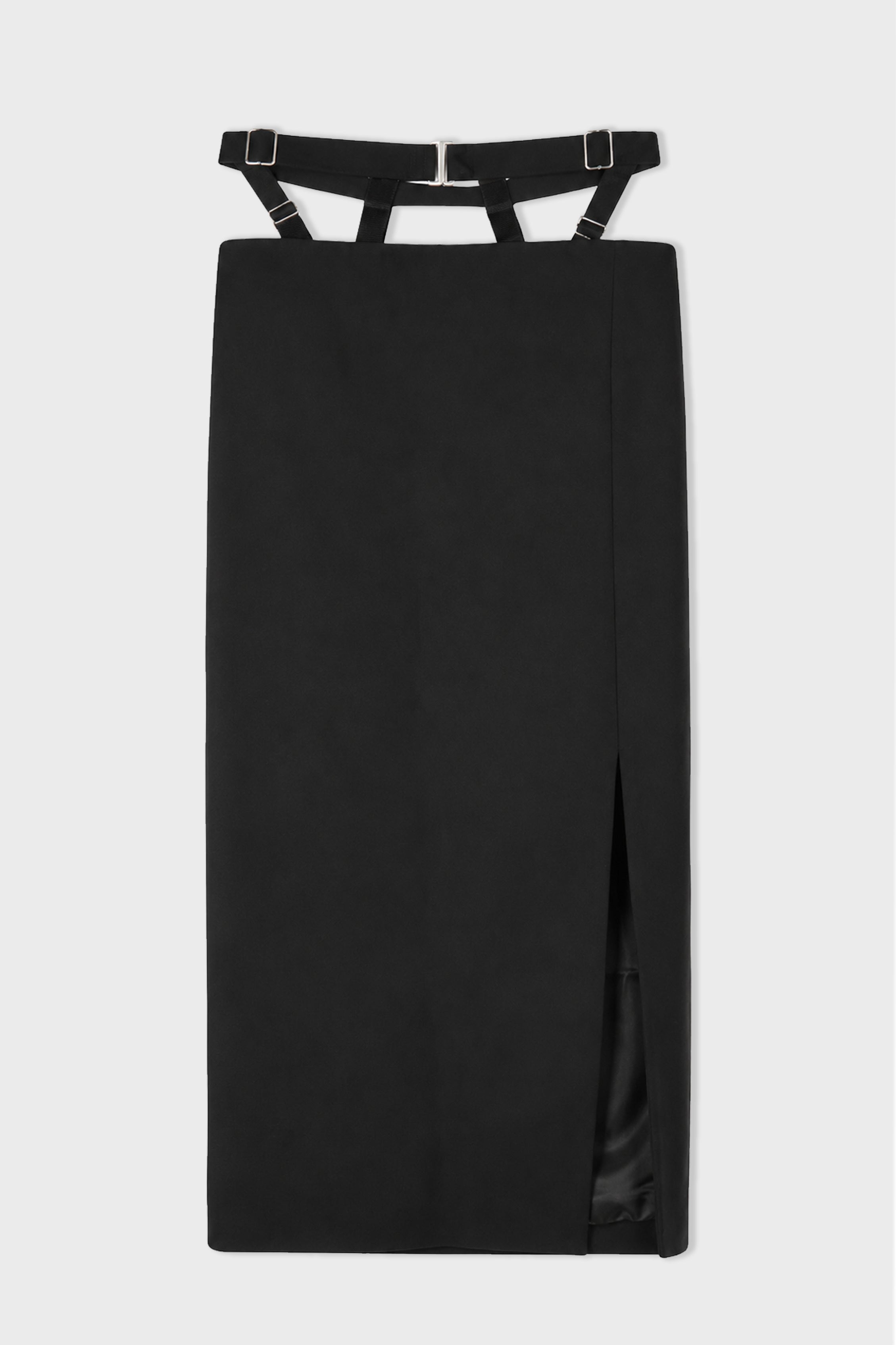 BELTED SLIT TAILORED SKIRT BLACK