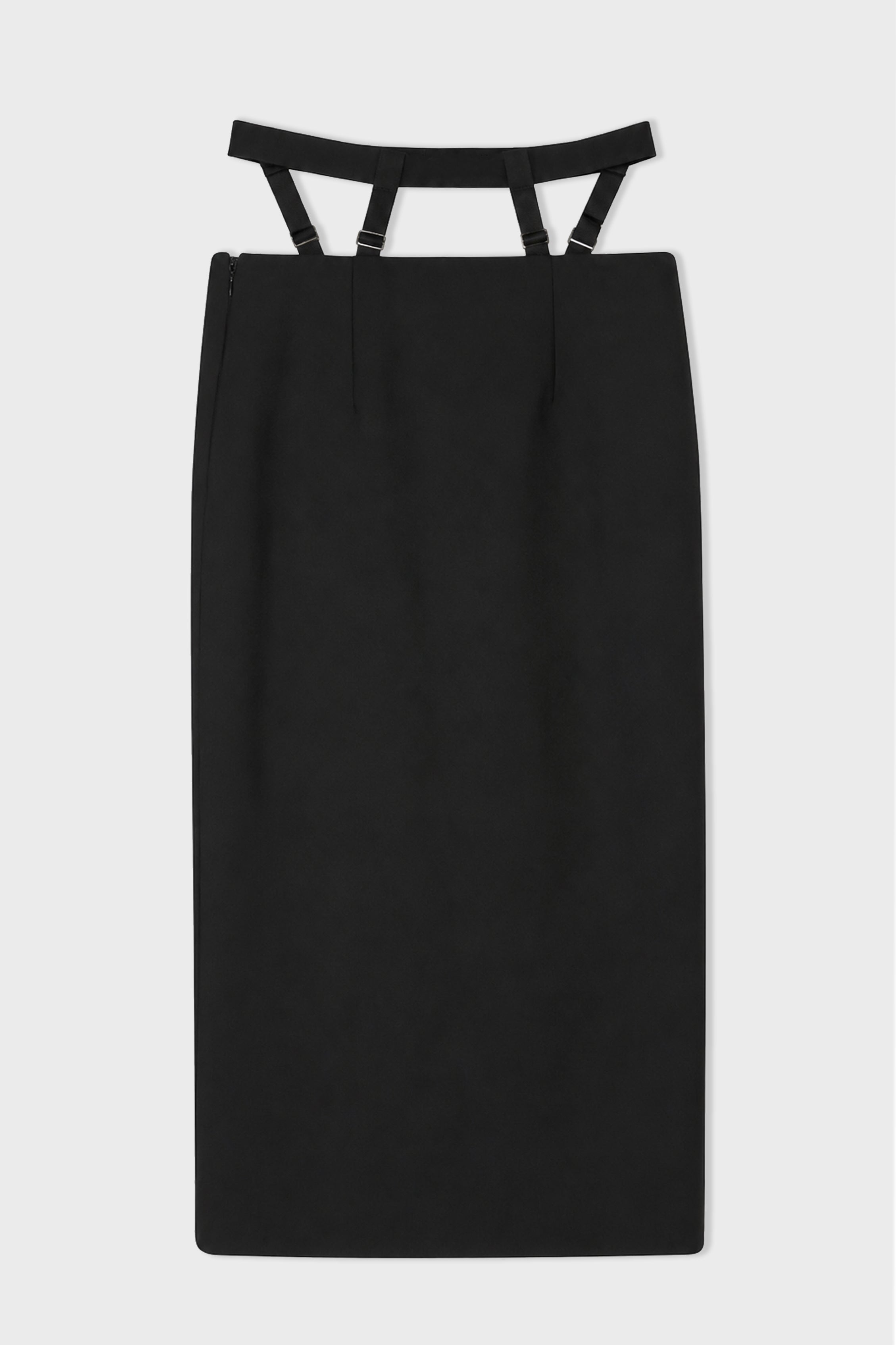 BELTED SLIT TAILORED SKIRT BLACK