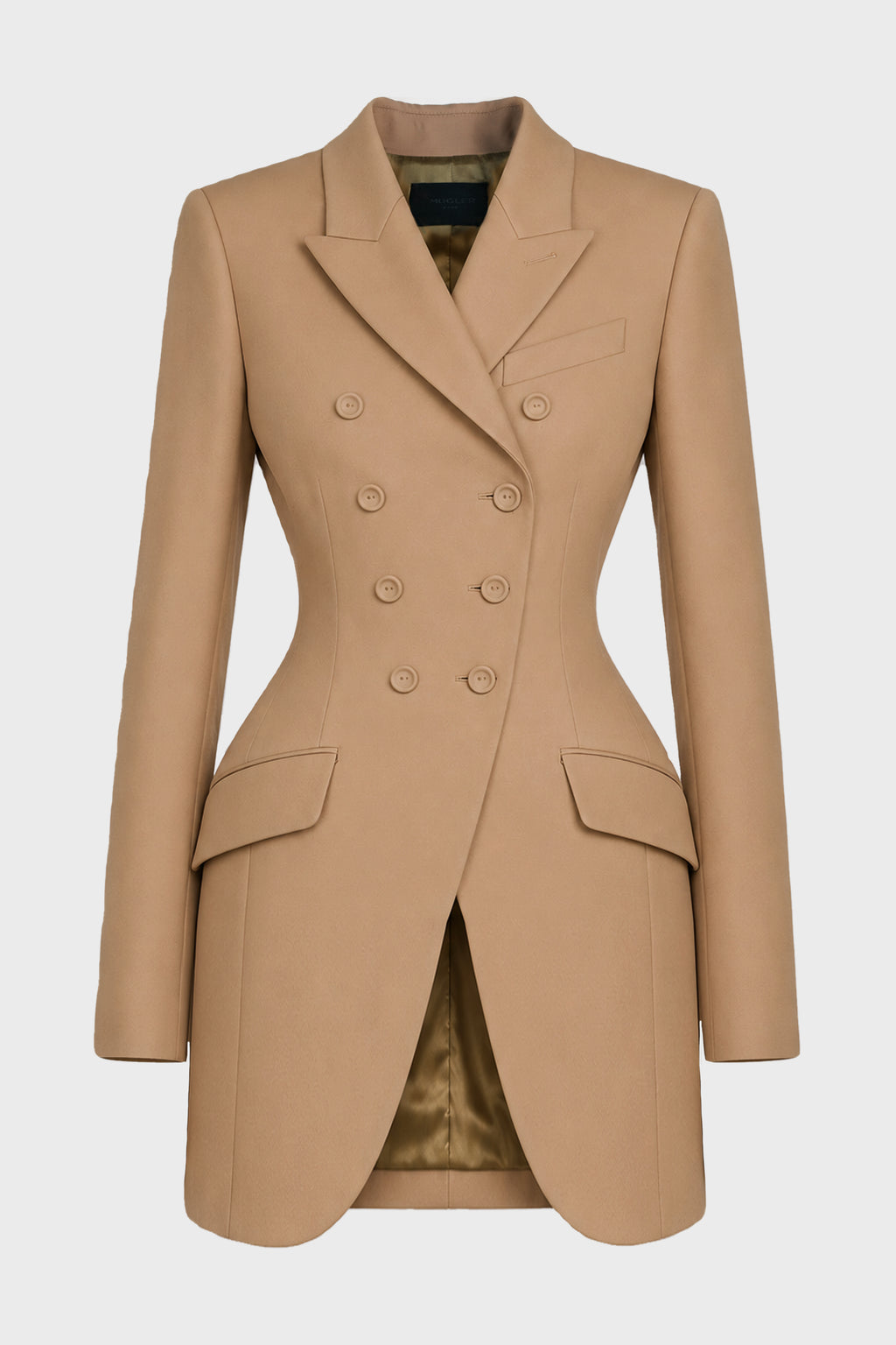 HOURGLASS DOUBLE BREASTED LONG JACKET BEIGE