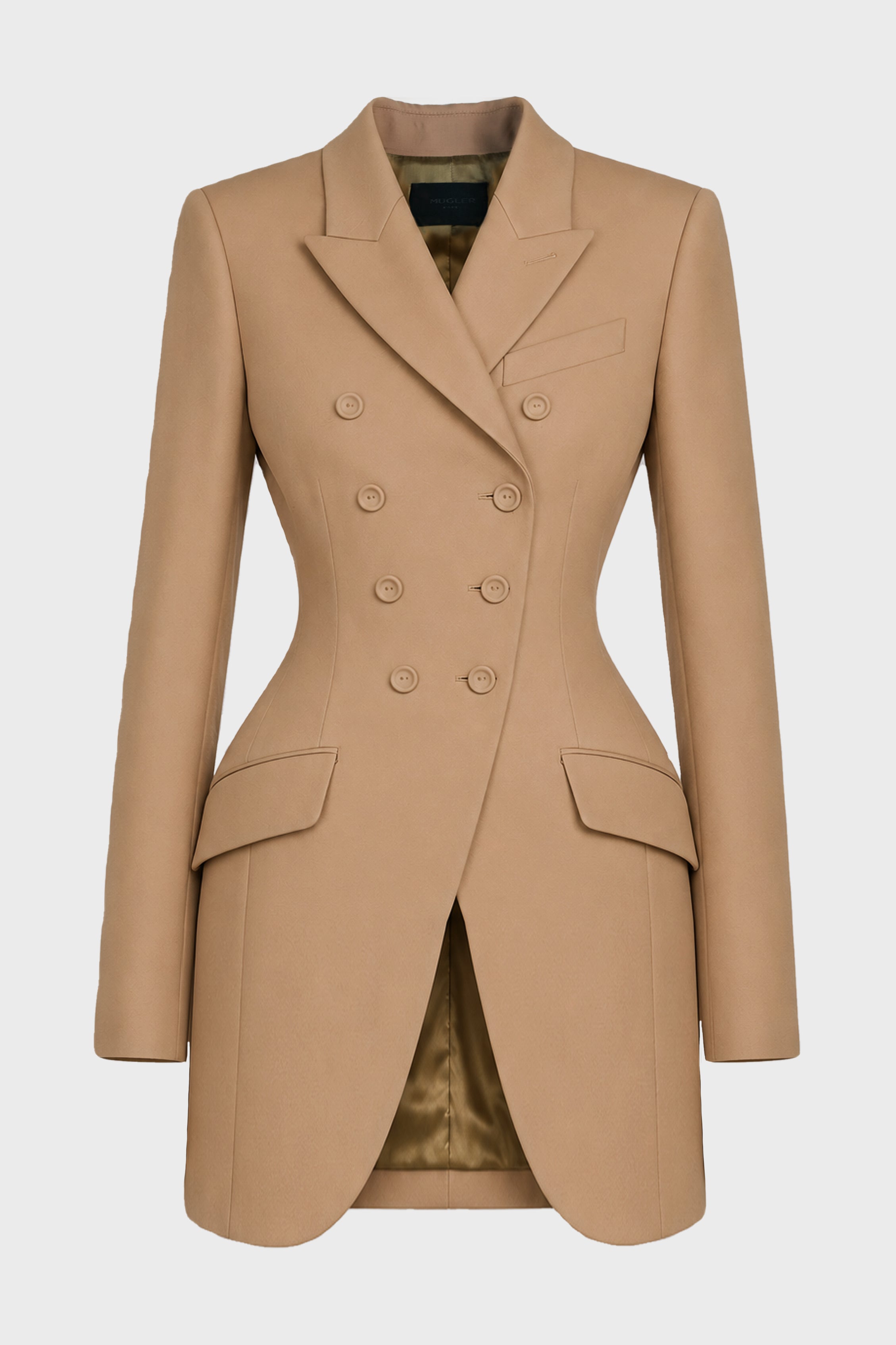 HOURGLASS DOUBLE BREASTED LONG JACKET BEIGE