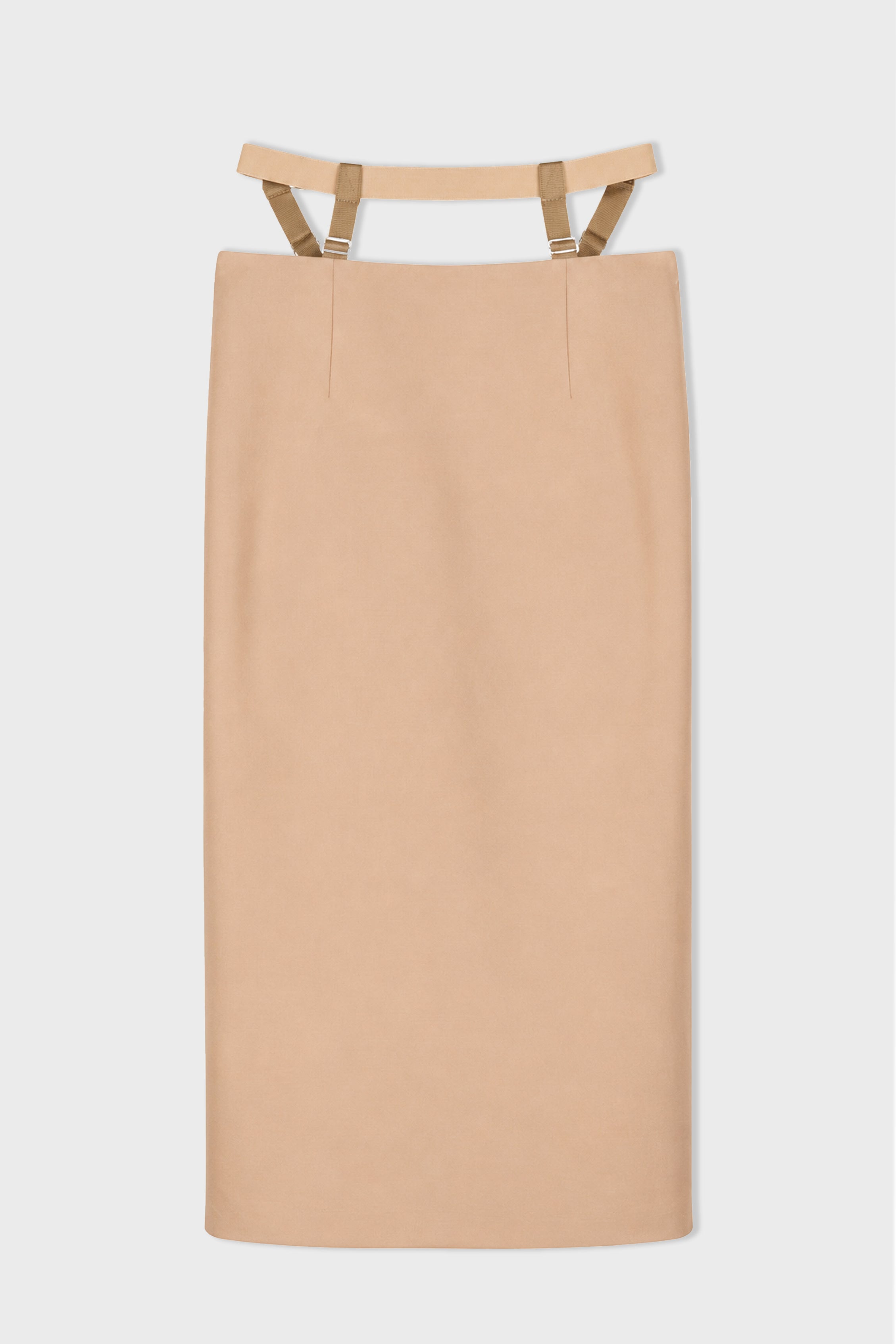 BELTED SLIT TAILORED SKIRT BEIGE