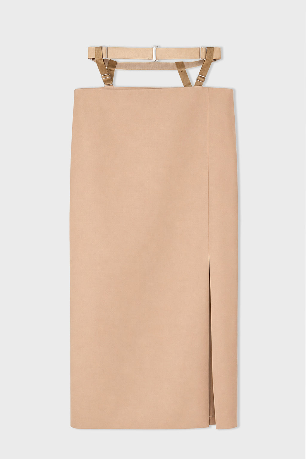 BELTED SLIT TAILORED SKIRT BEIGE